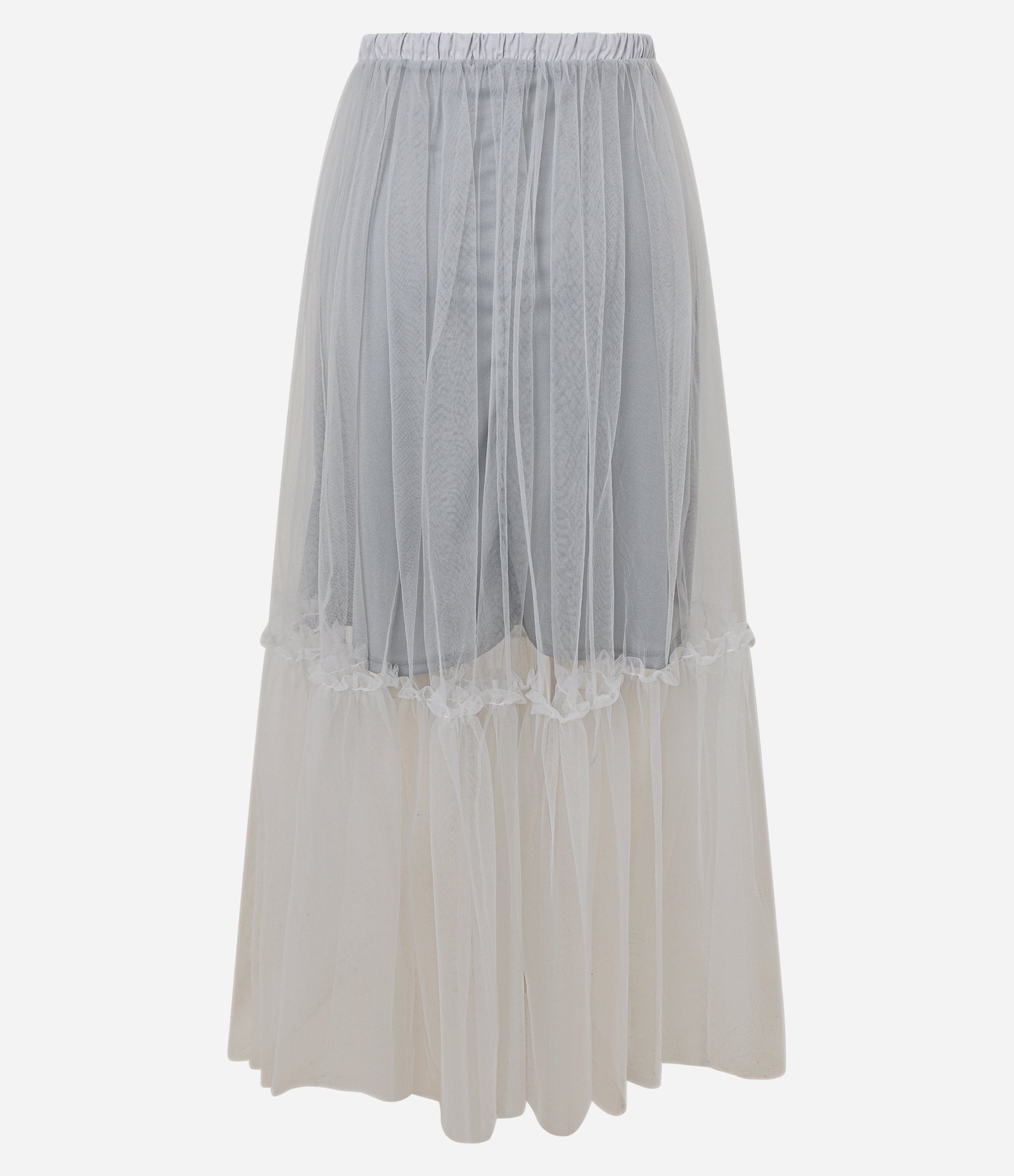 Saia Long Midi em Tule Texturizada com Forro Curto Cinza 6