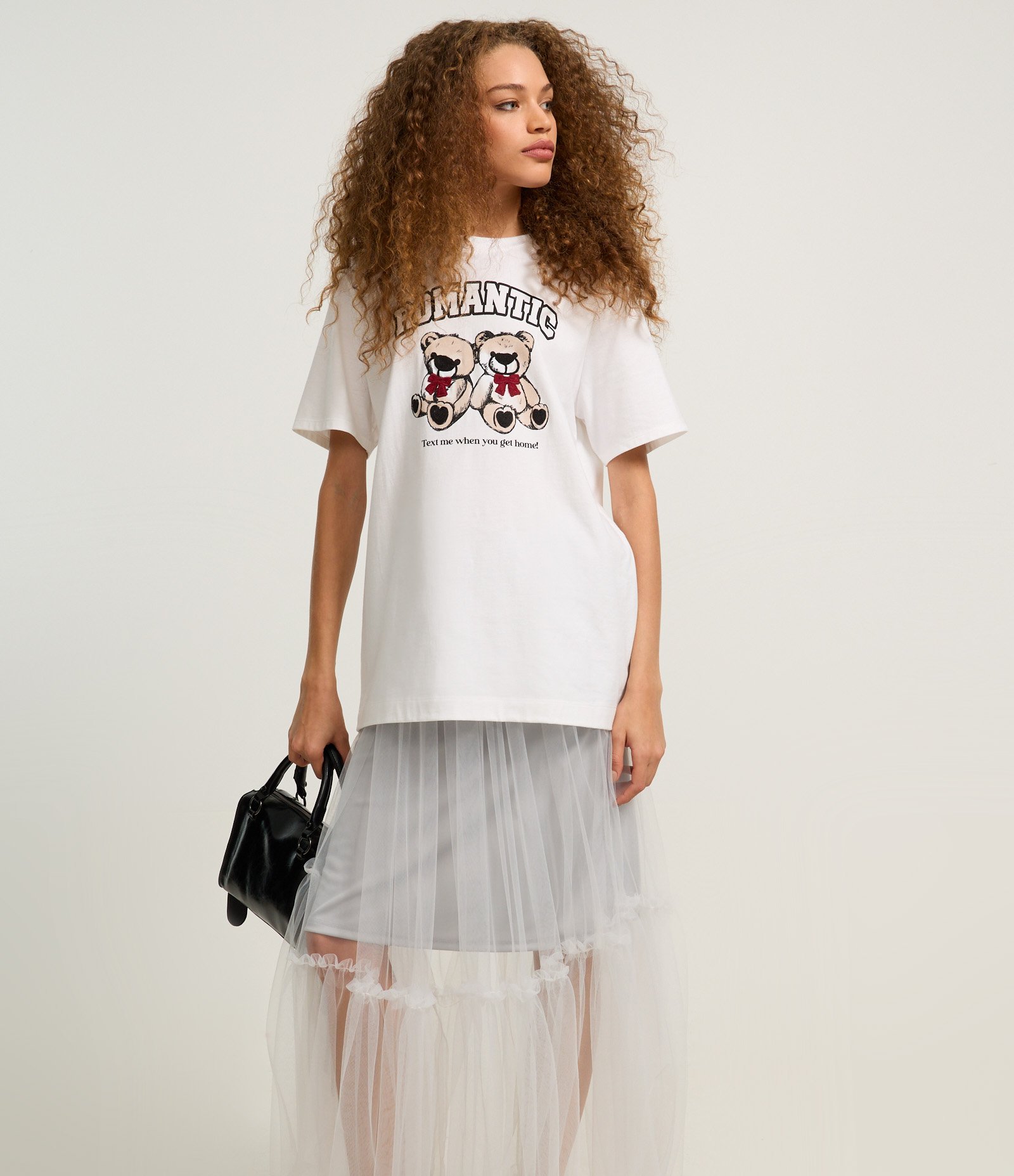 Saia Long Midi em Tule Texturizada com Forro Curto Cinza 2