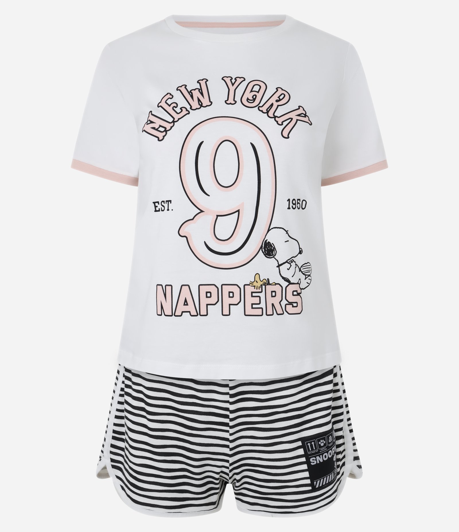 Pijama Short Doll em Algodão com Estampa Snoopy e Short Listrado Branco/Preto 4