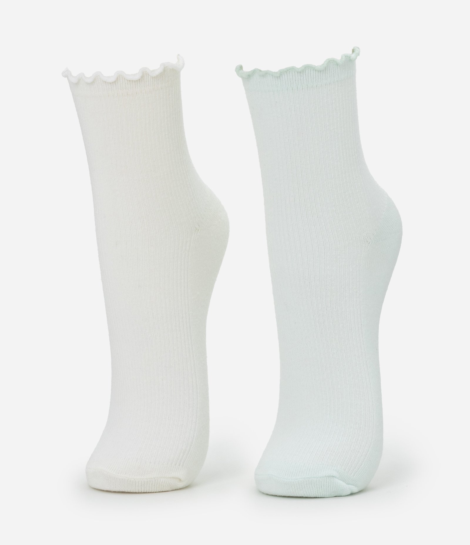 Kit 02 Meias Cano Médio em Algodão Canelado com Picueta Verde/Off White 1