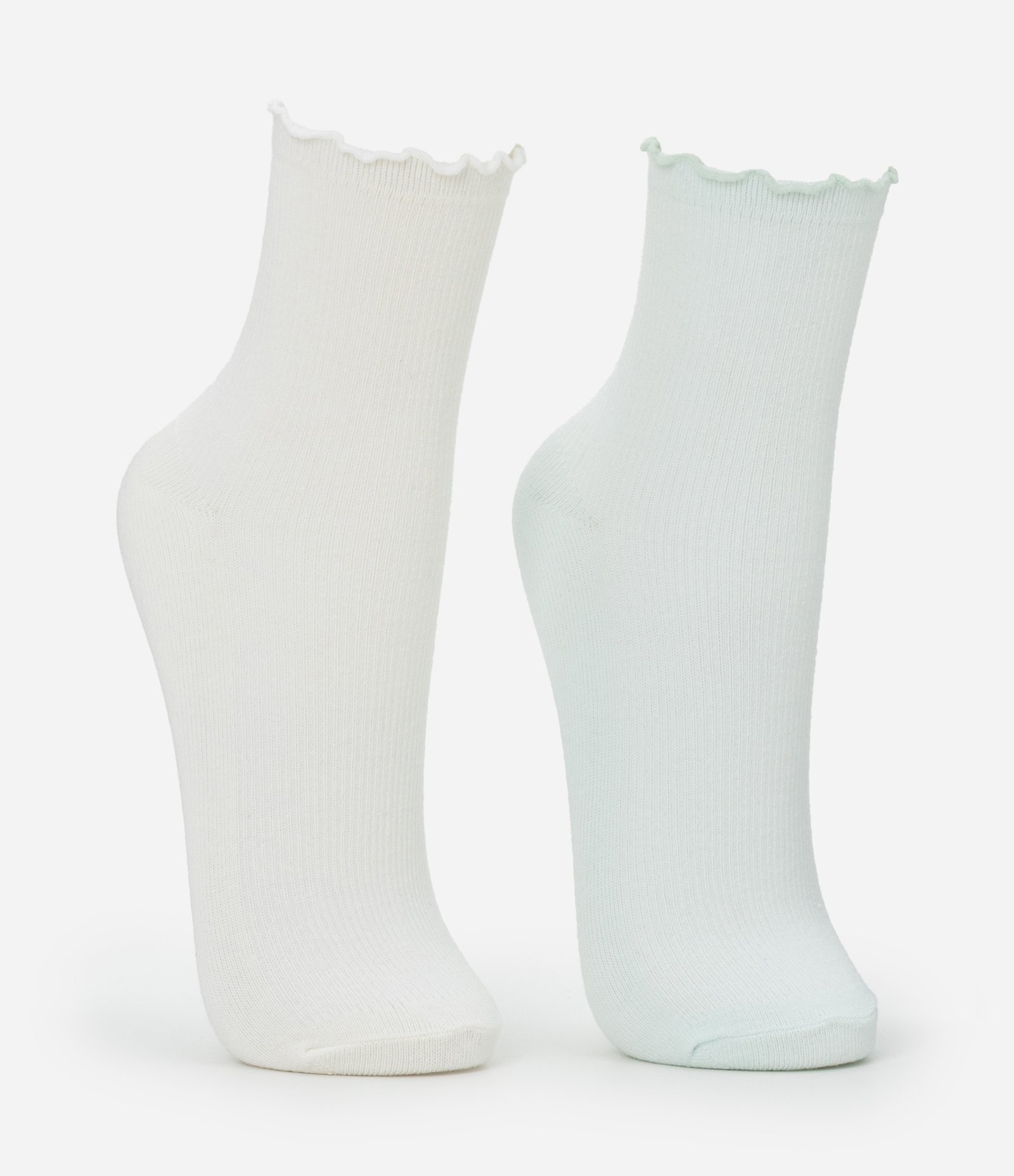 Kit 02 Meias Cano Médio em Algodão Canelado com Picueta Verde/Off White 2