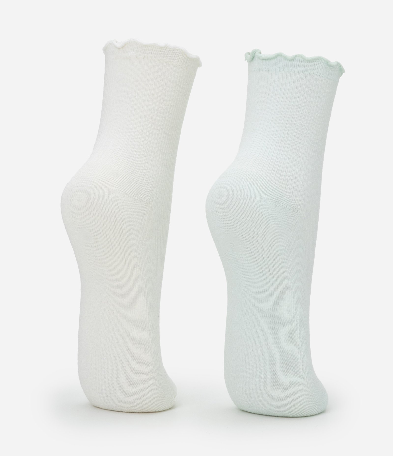Kit 02 Meias Cano Médio em Algodão Canelado com Picueta Verde/Off White 3