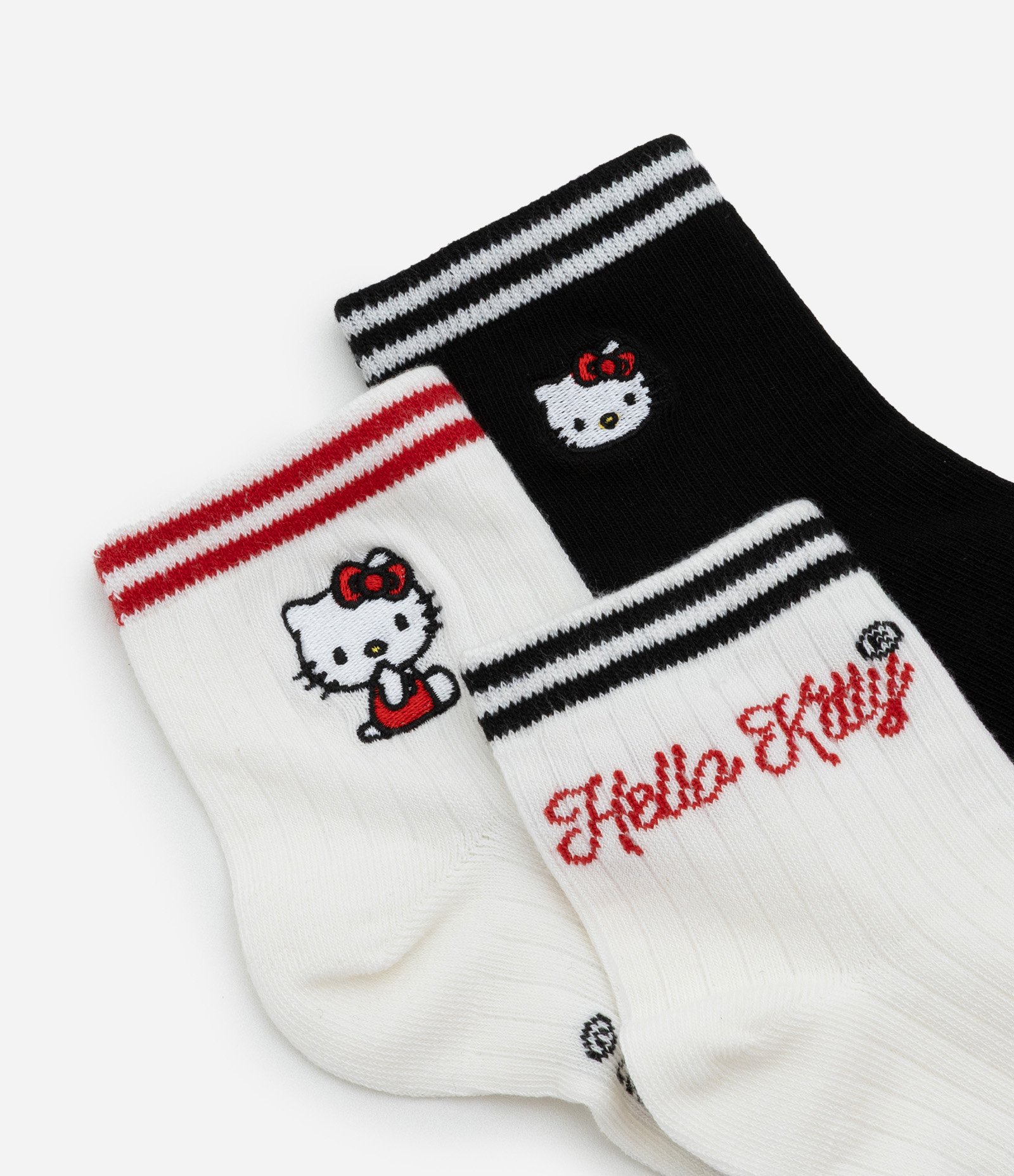 Kit 03 Meias Cano Médio com Bordado Hello Kitty Branco/Preto 1