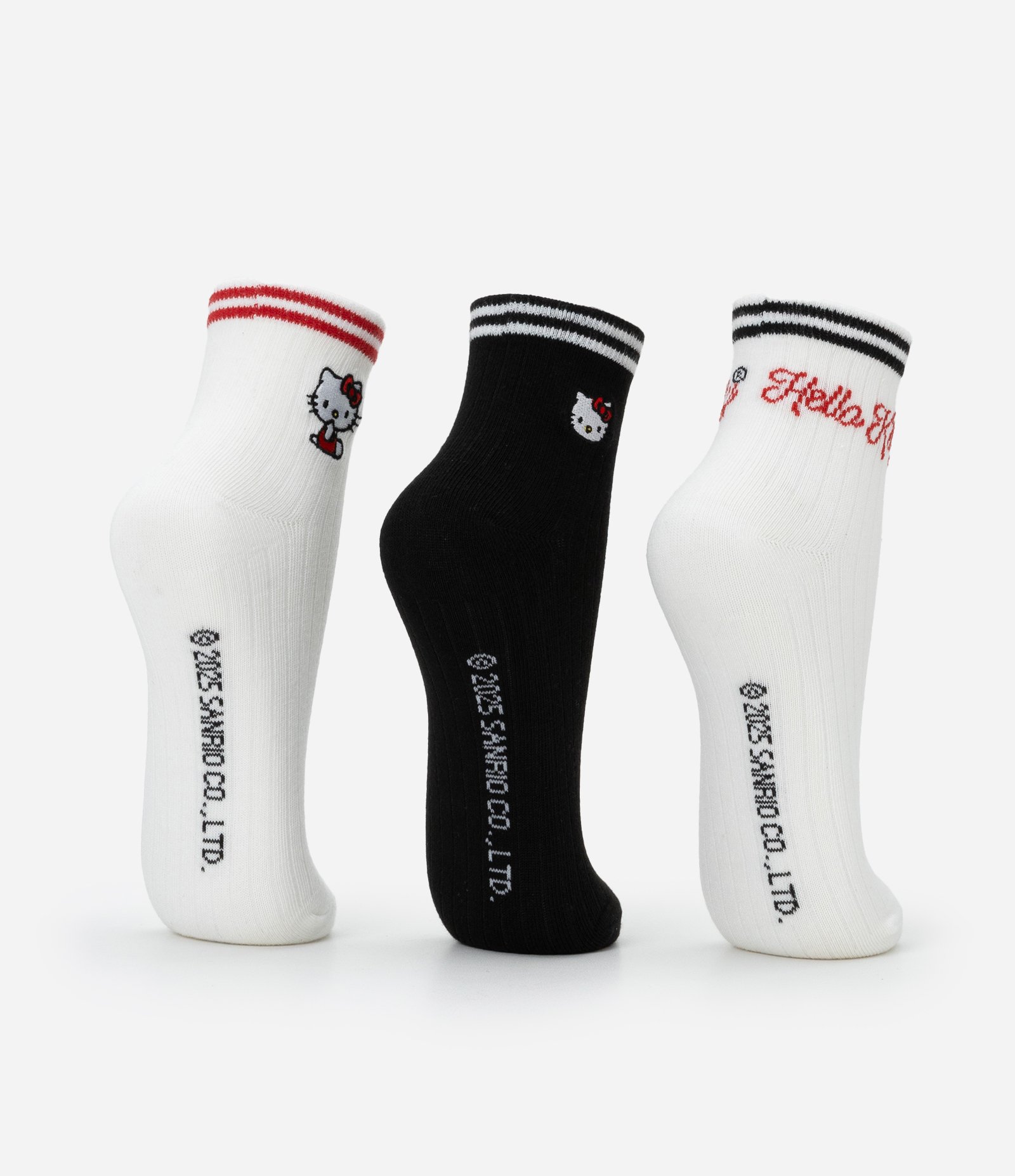 Kit 03 Meias Cano Médio com Bordado Hello Kitty Branco/Preto 4