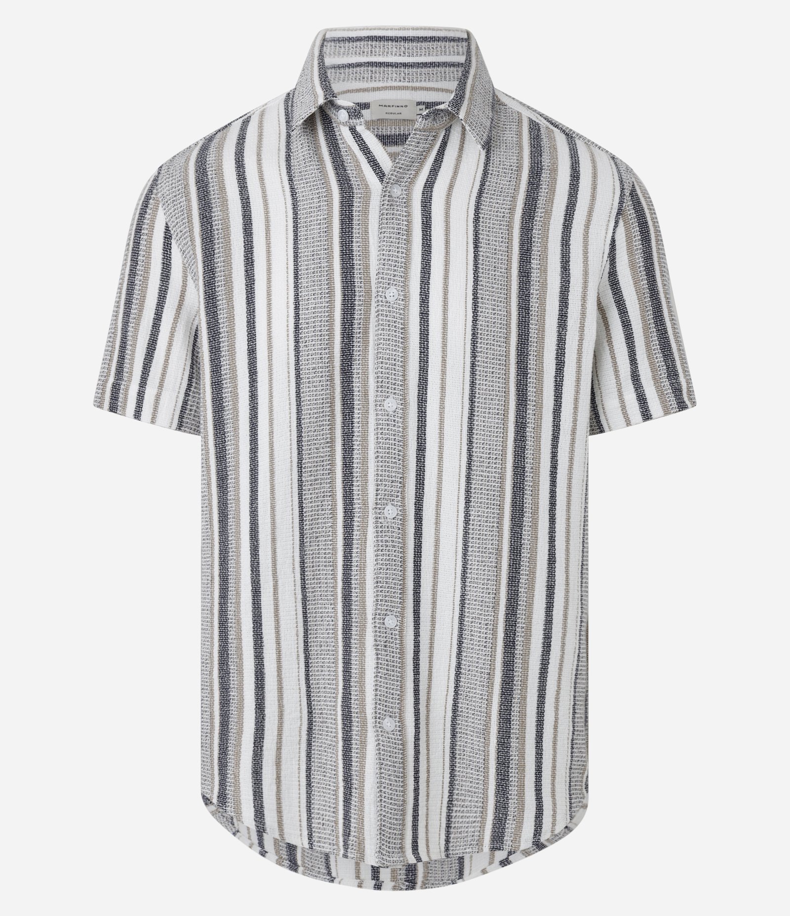 Camisa em Algodão com Textura e Listras Bege/Cinza 1