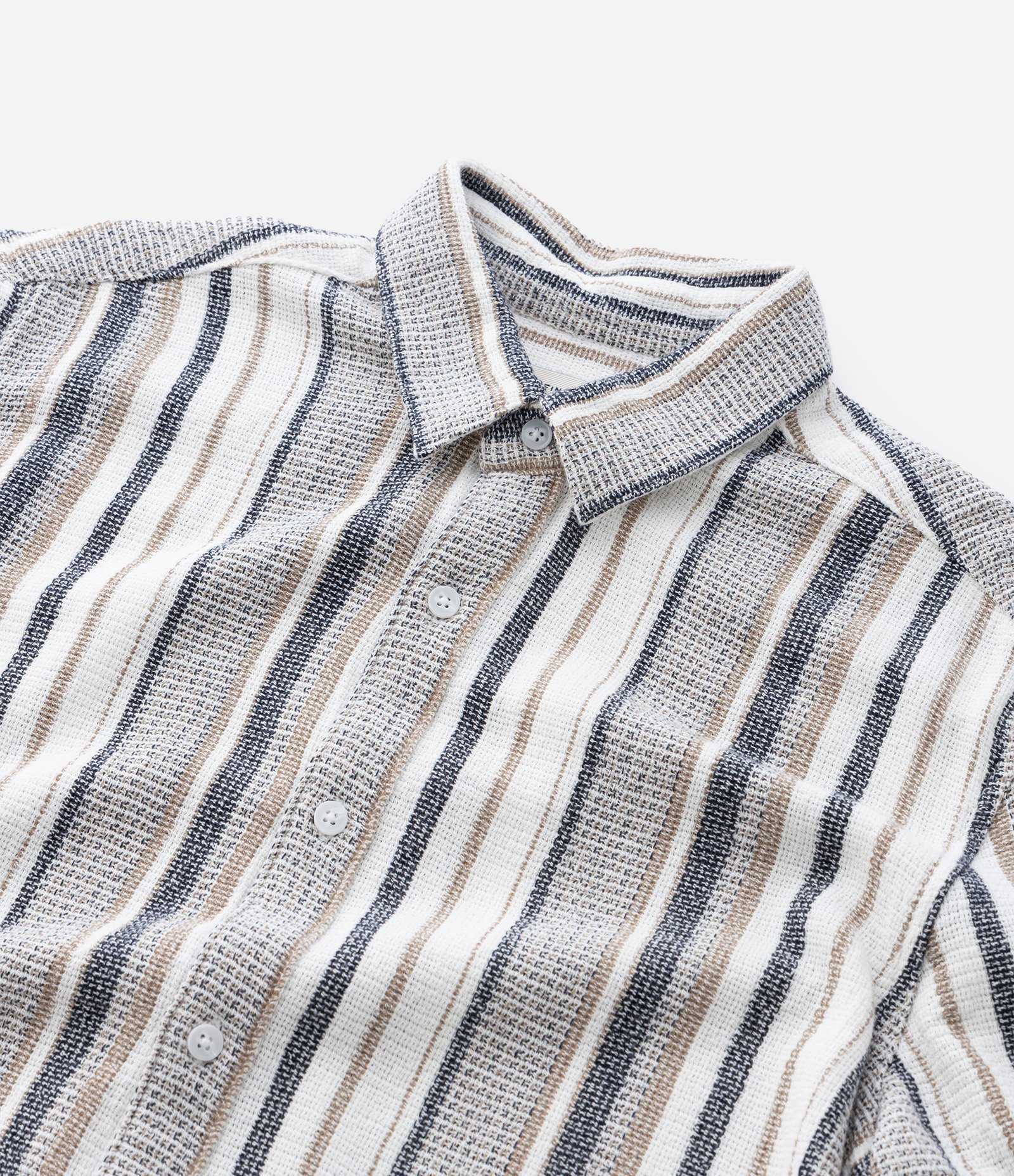 Camisa em Algodão com Textura e Listras Bege/Cinza 4