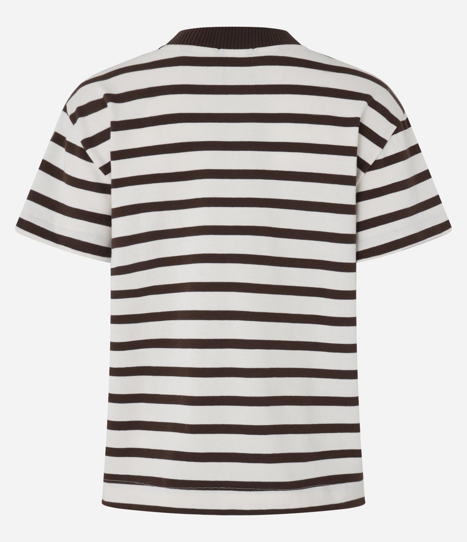 Blusa Slim Listrada em Algodão com Gola Contrastante Marrom/Off White 6