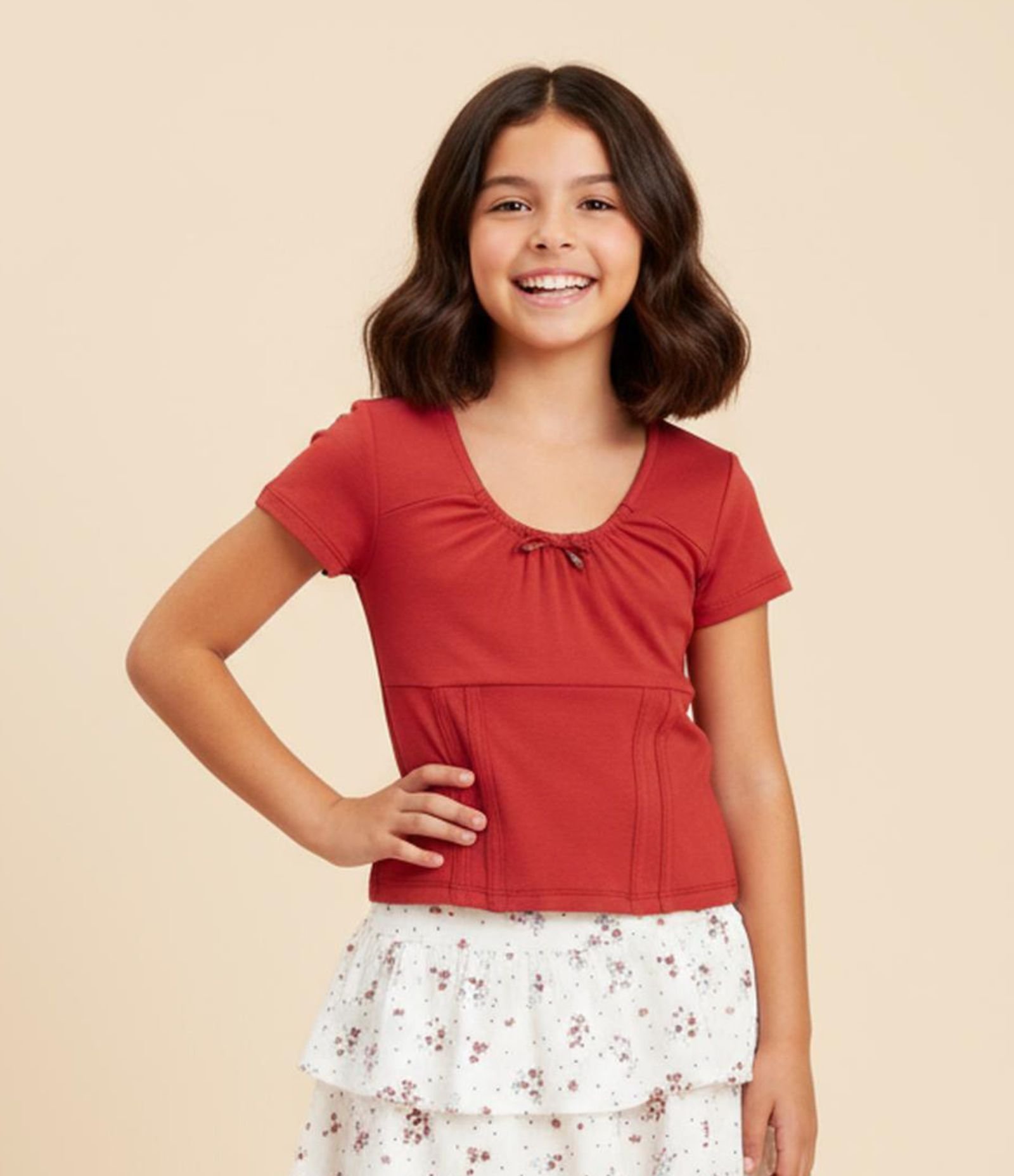 Blusa Infantil em Ribana com Pingente de Coração - Tam 5 A 14 Anos Vermelho 1