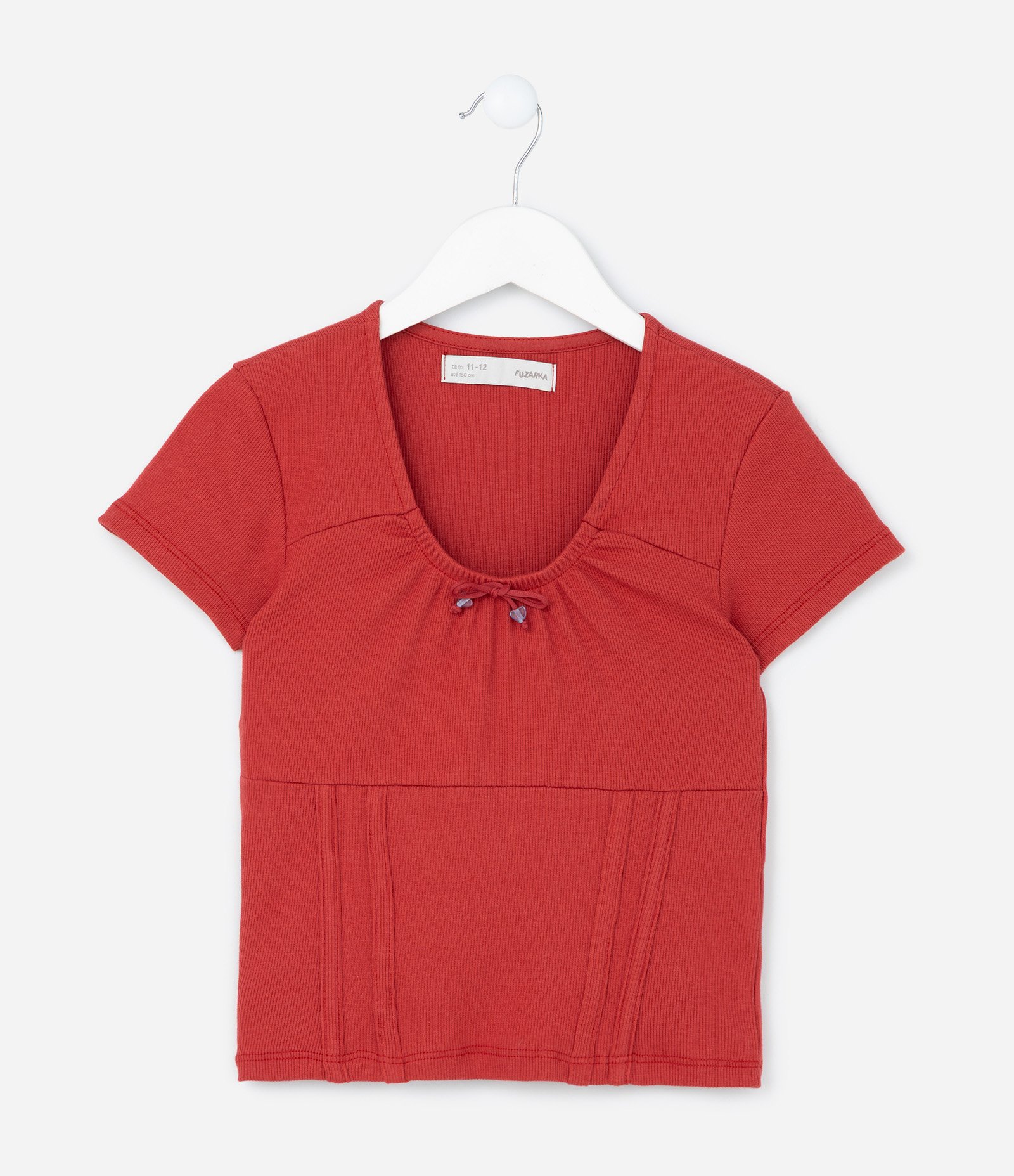 Blusa Infantil em Ribana com Pingente de Coração - Tam 5 A 14 Anos Vermelho 2