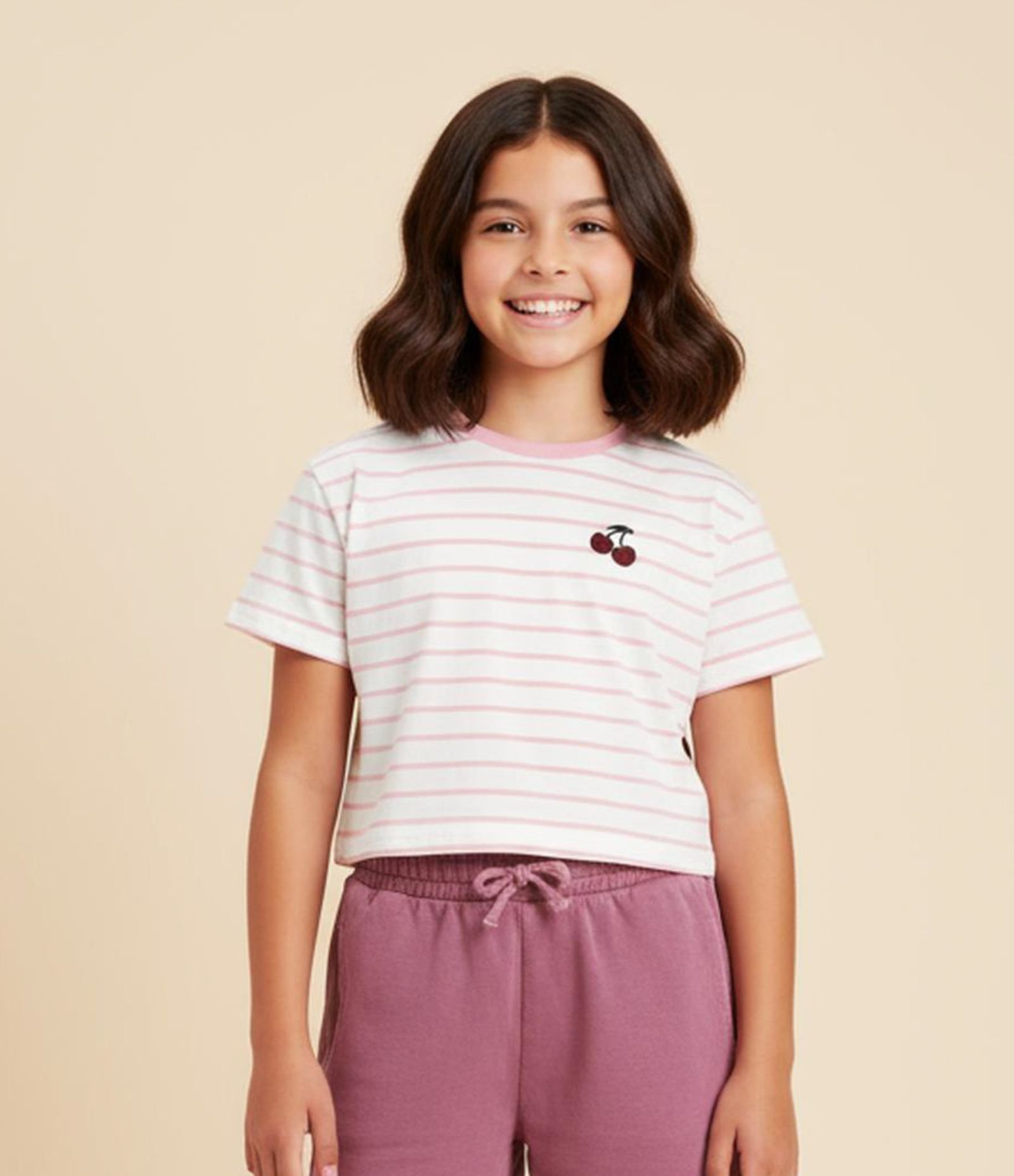 Blusa Boxy Infantil com Bordado de Cereja - Tam 5 A 14 Anos Branco 1