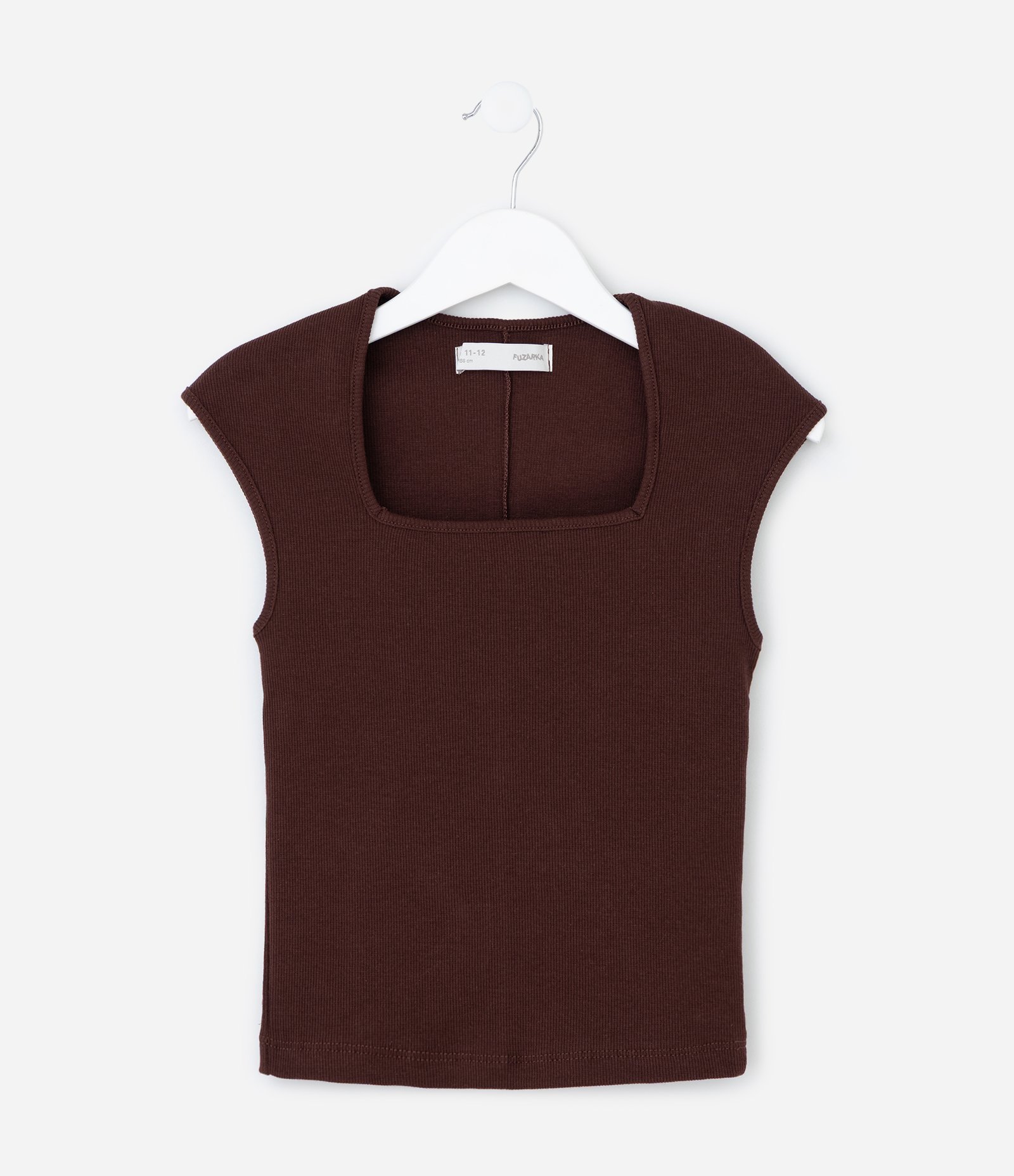 Blusa Infantil em Ribana com Decote Quadrado - Tam 5 a 14 Anos Marrom 2