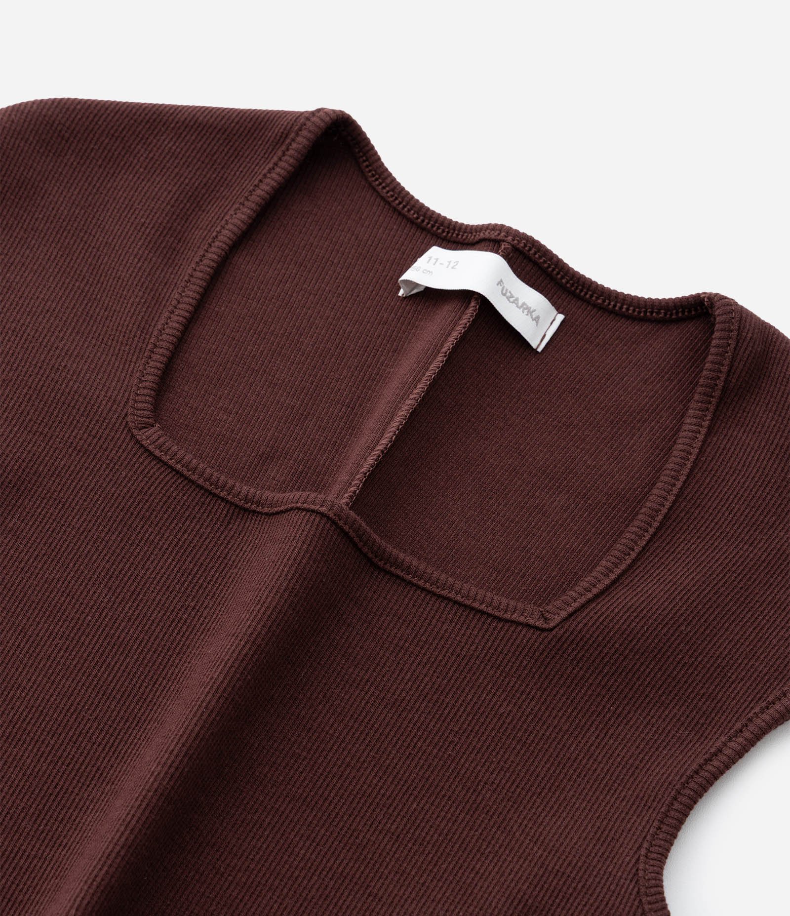 Blusa Infantil em Ribana com Decote Quadrado - Tam 5 a 14 Anos Marrom 5