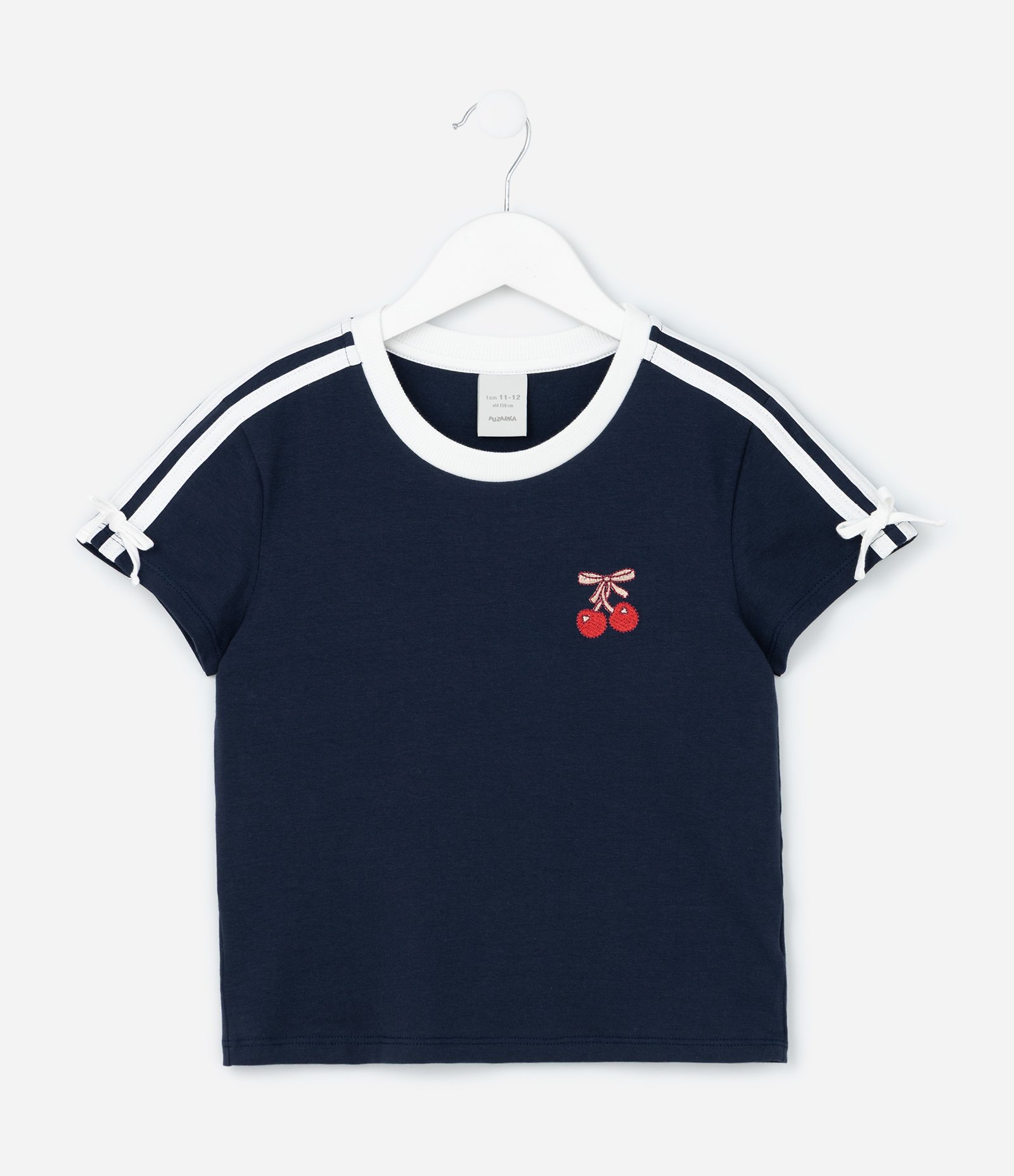 Blusa Infantil com Lacinhos e Bordado Cereja - Tam 5 a 14 Anos Azul 2