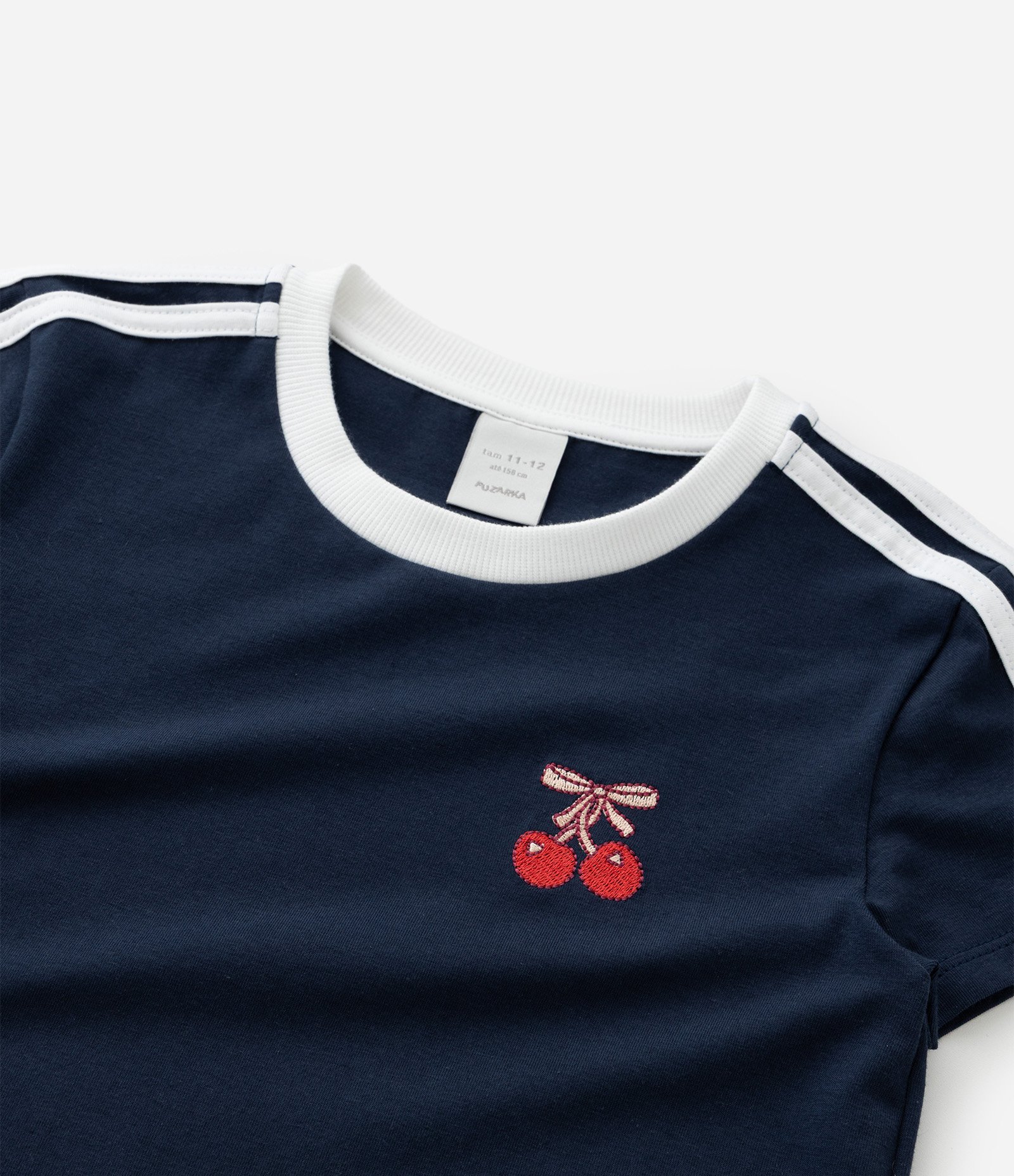 Blusa Infantil com Lacinhos e Bordado Cereja - Tam 5 a 14 Anos Azul 6