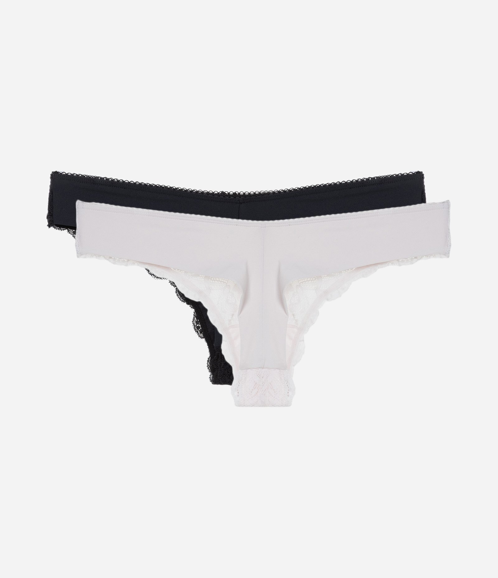 Kit 02 Calcinhas Biquíni Fio Duplo em Renda Floral Preto/Lilás 2