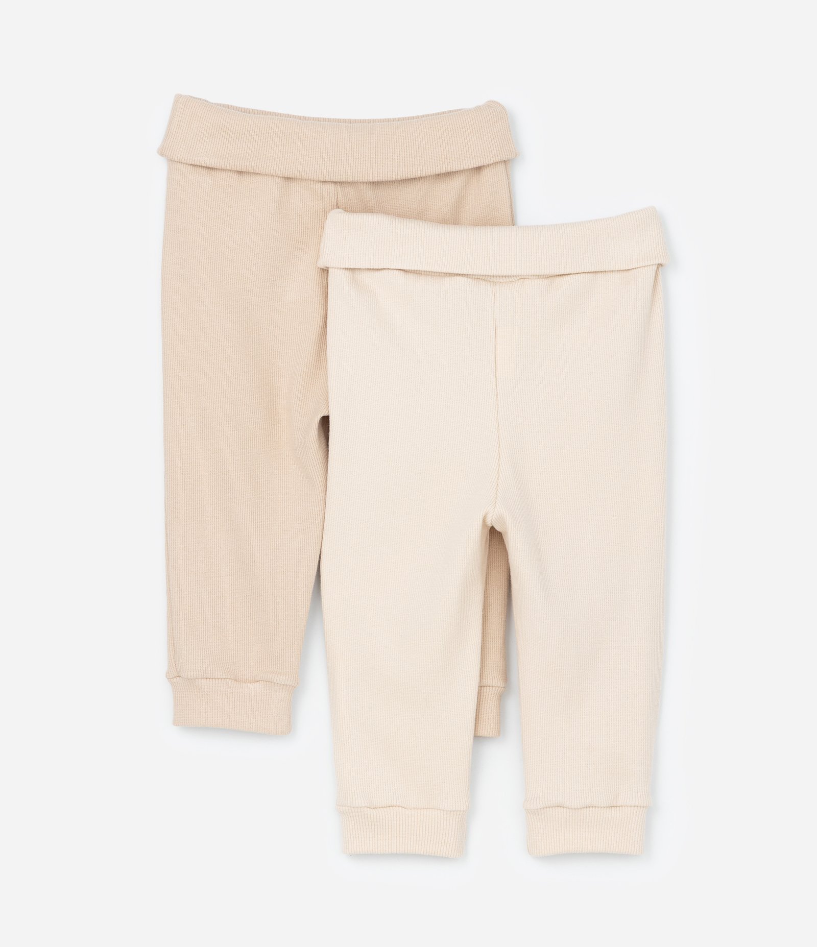 Kit 02 Calças Infantis em Ribana com Cós Dobrado - Tam RN a 18 meses Bege 2