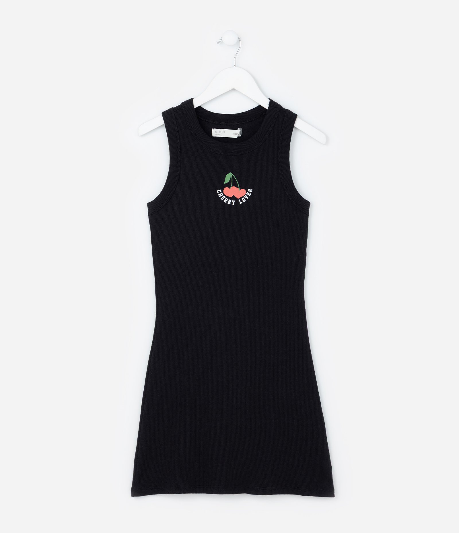 Vestido Infantil em Ribana com Estamoa Cereja - Tam 5 a 14 Anos Preto 2