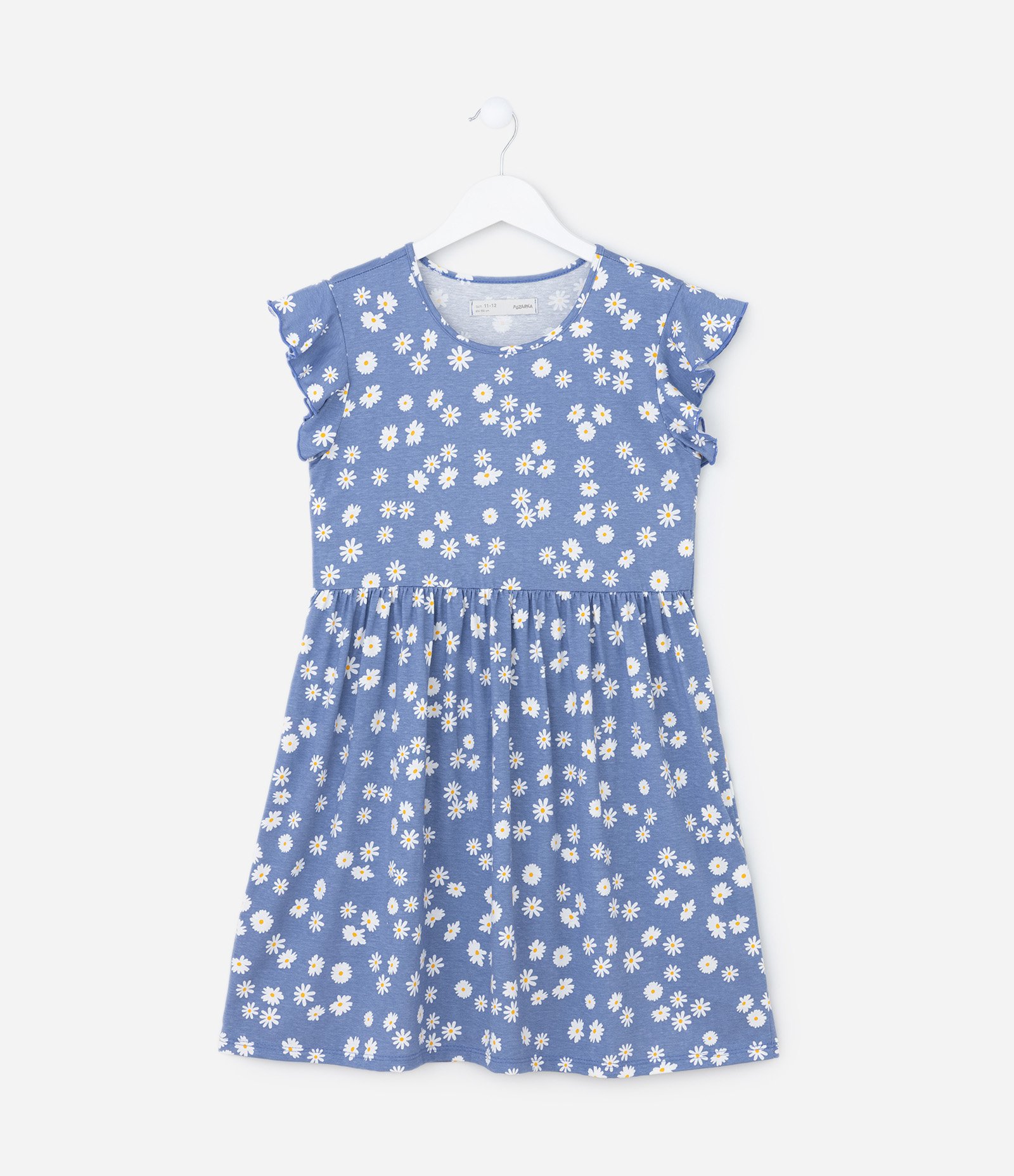 Vestido Infantil com Babadinho e Estampa Floral - Tam 5 a 14 Anos Azul 1
