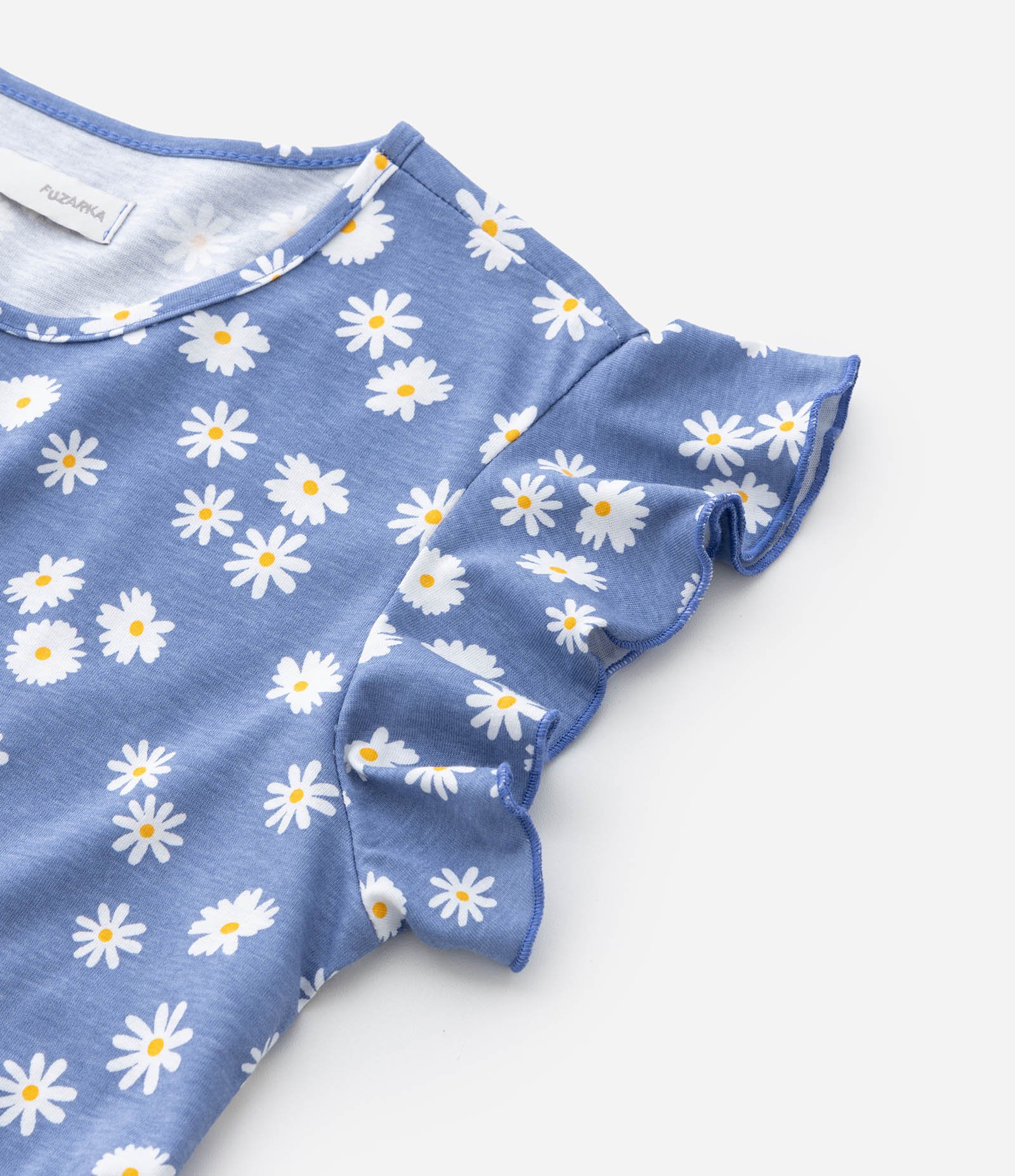 Vestido Infantil com Babadinho e Estampa Floral - Tam 5 a 14 Anos Azul 5
