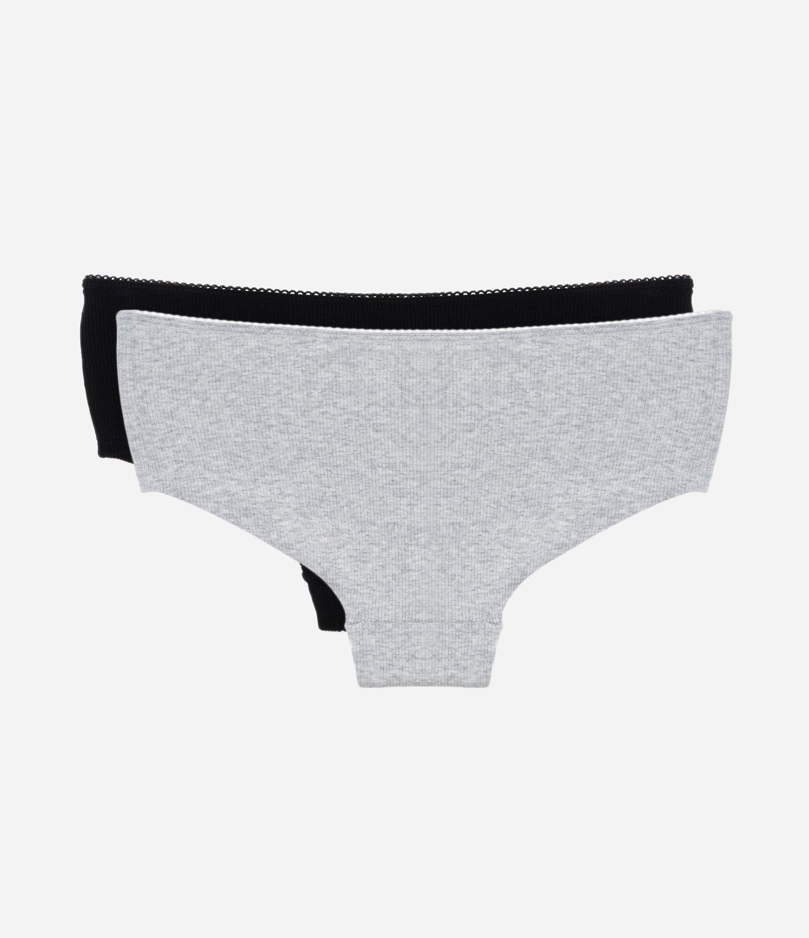 Kit 02 Calcinhas Boyshort Caneladas com Florzinha Aplicada Preto/Cinza 2