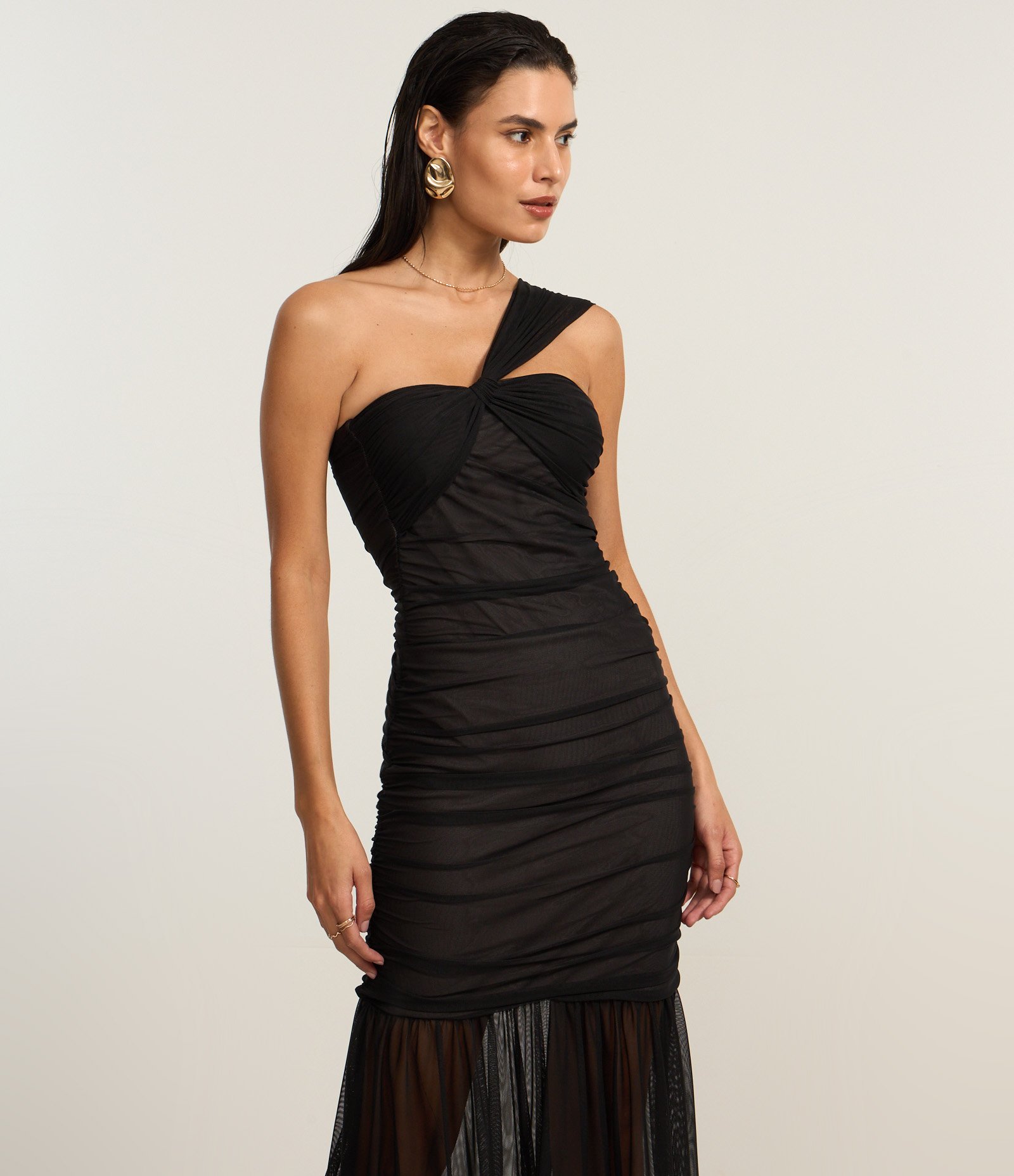 Saia Longa em Tule com Forro Curto Preto 2