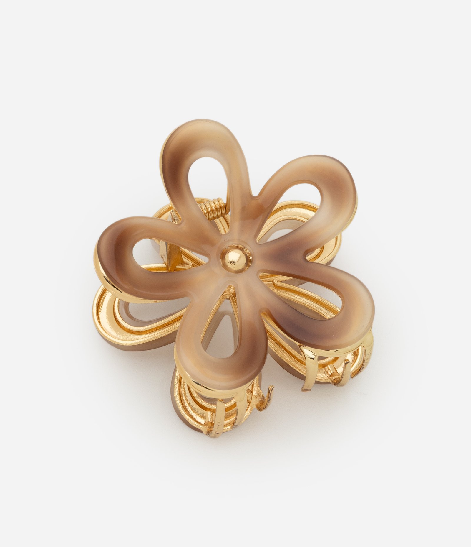 Piranha de Cabelo em Resina com Forma de Flor Marrom 1