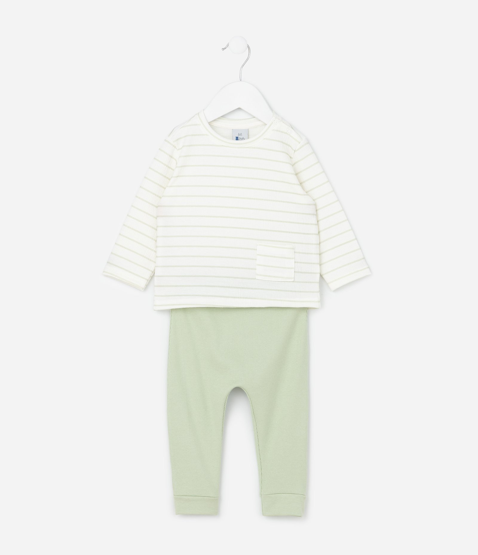 Conjunto Infantil com Estampa de Listras Texturizado - Tam 0 a 18 Meses Verde 2