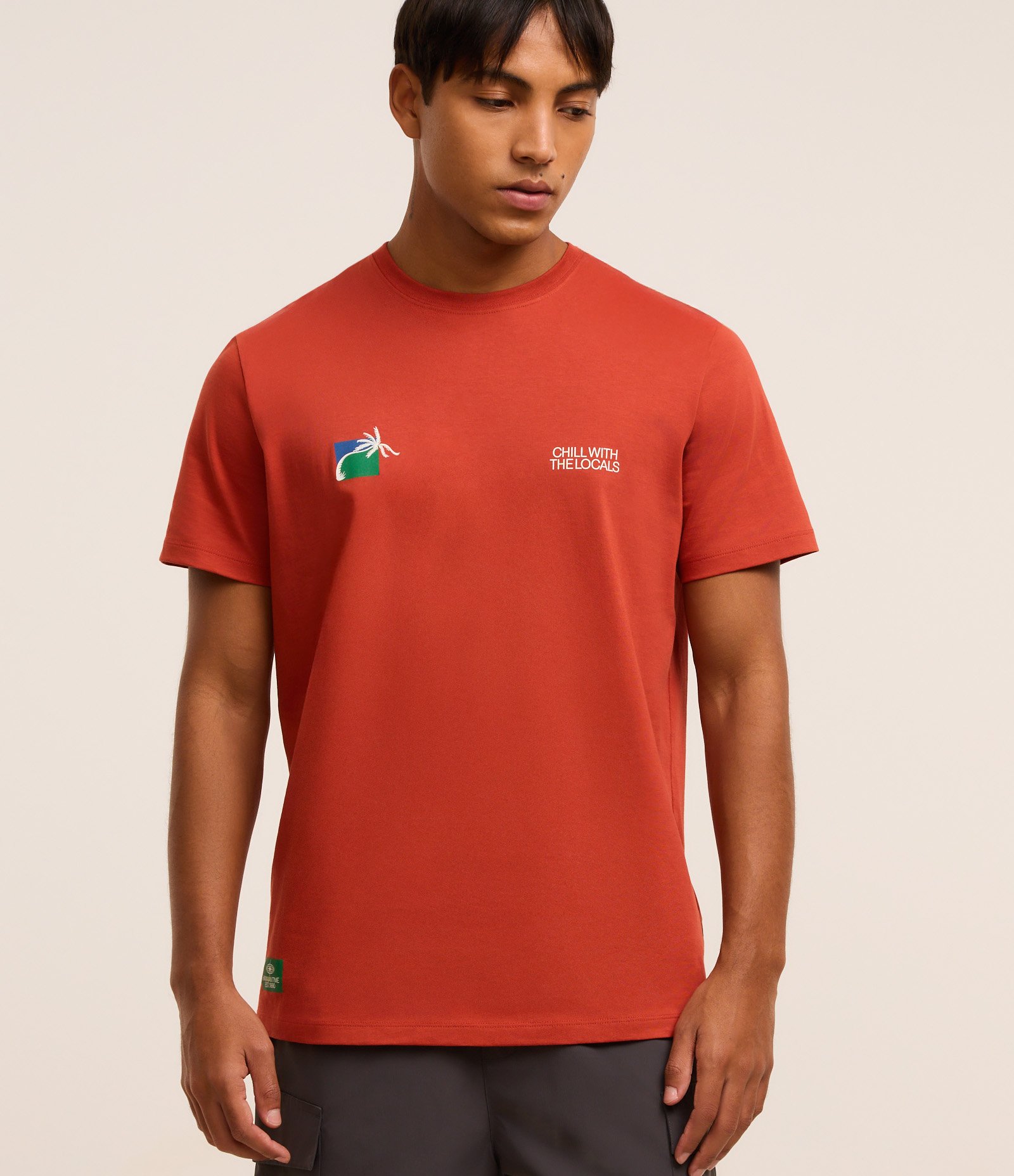 Camiseta Comfort em Algodão Peruanos com Estampa de Praia Marrom 1