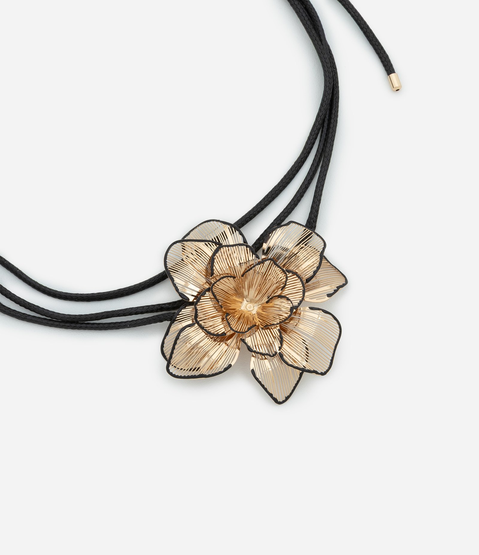 Colar Choker com Flor Aramada e Cordão Encerado Dourado 2
