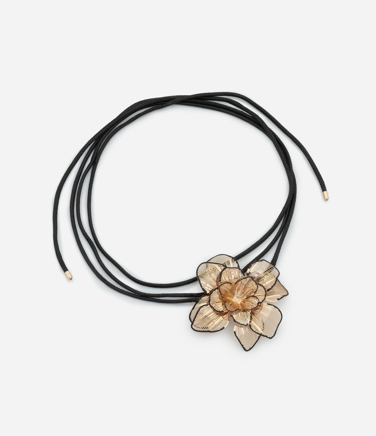 Colar Choker com Flor Aramada e Cordão Encerado Dourado 3