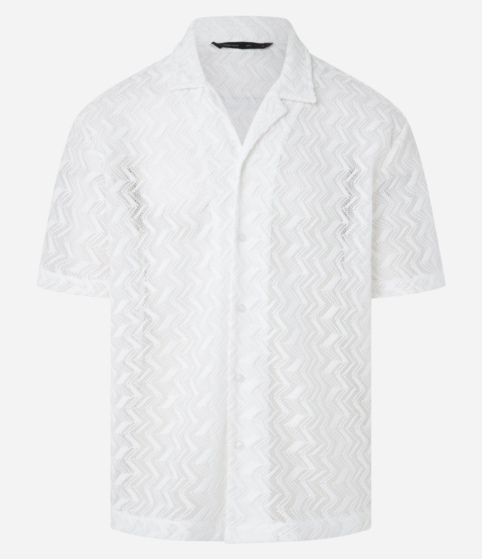 Camisa Boxy em Renda com Gola Bowling Texturizada Branco 8
