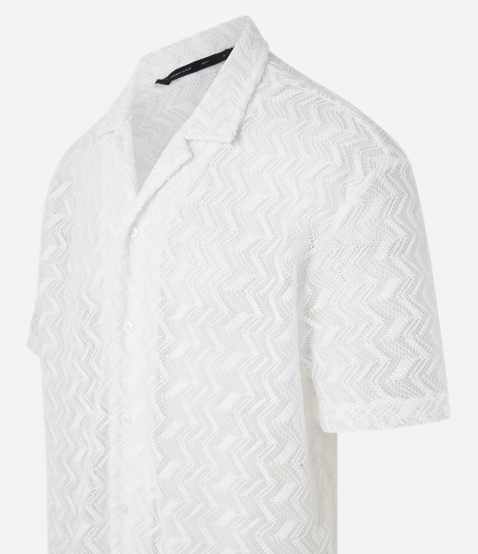 Camisa Boxy em Renda com Gola Bowling Texturizada Branco 9