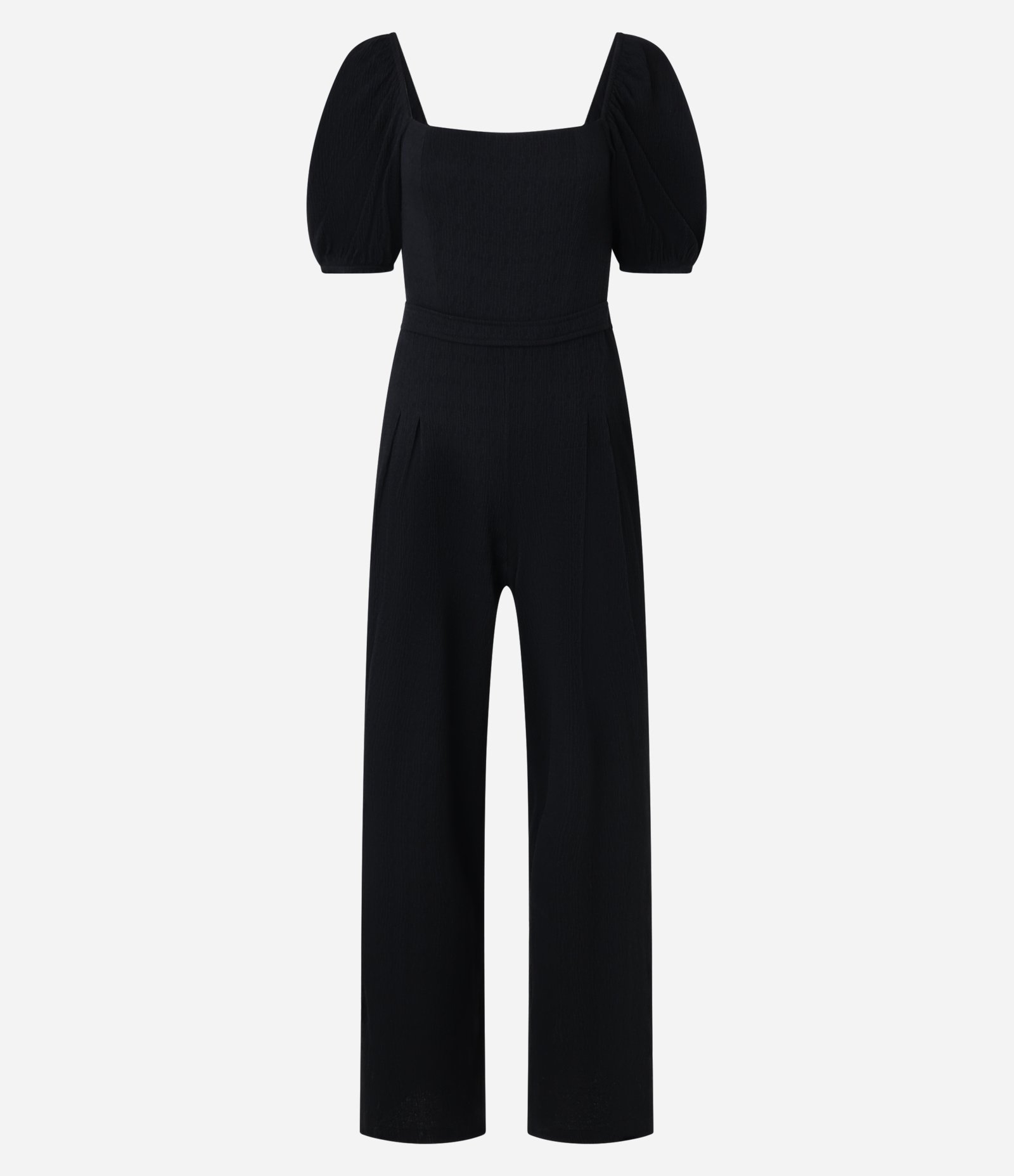 Macacão Wide Leg Texturizado com Manga Bufante Preto 5