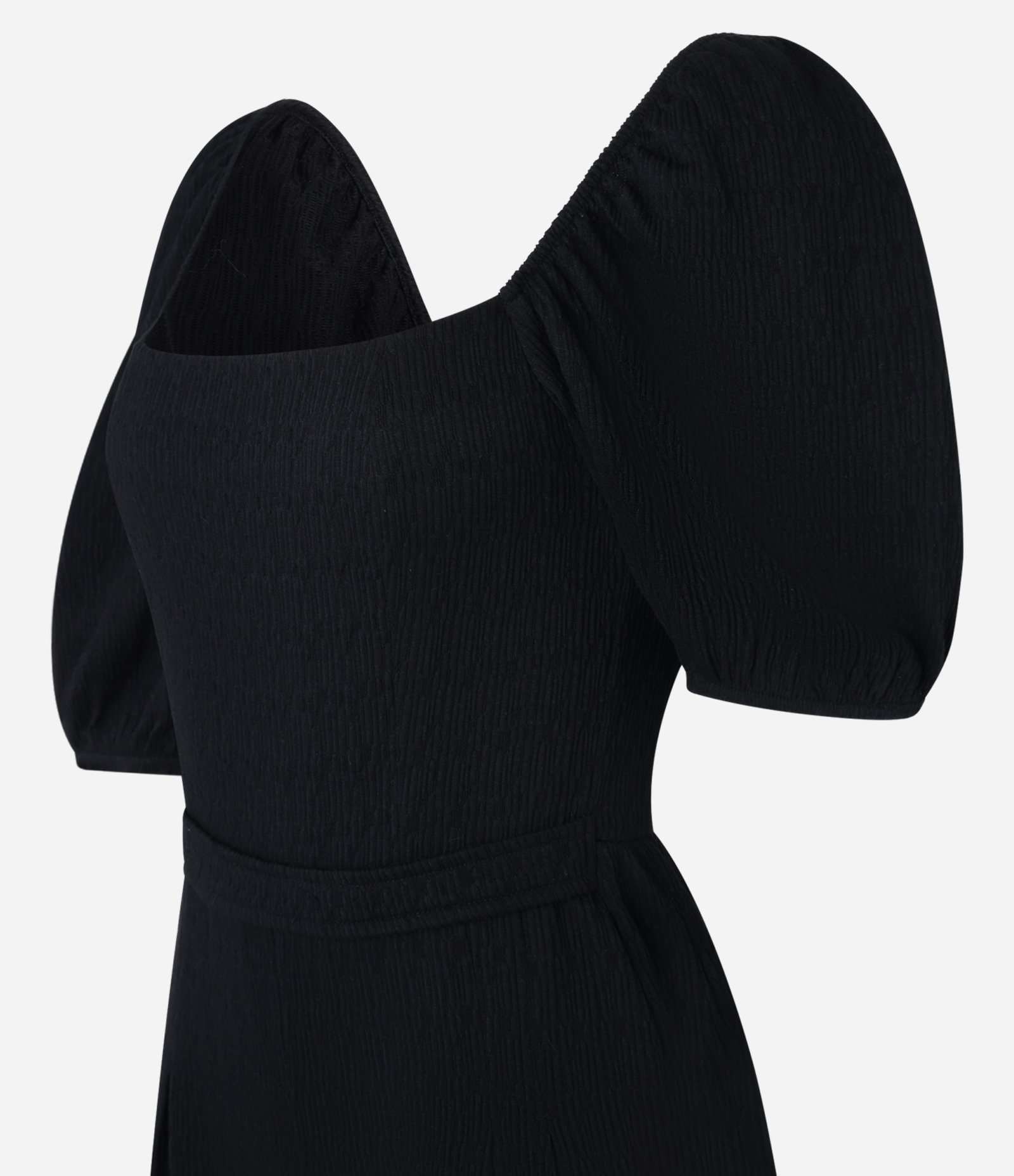 Macacão Wide Leg Texturizado com Manga Bufante Preto 6