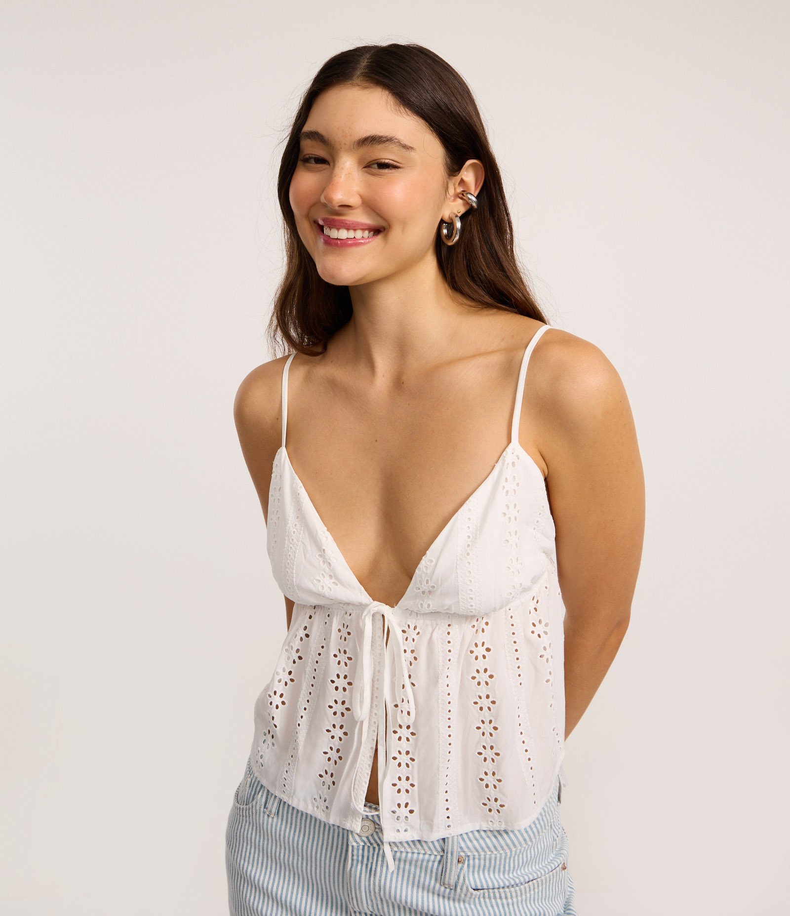 Blusa com Alças Finas em Viscose com Textura Branco 1