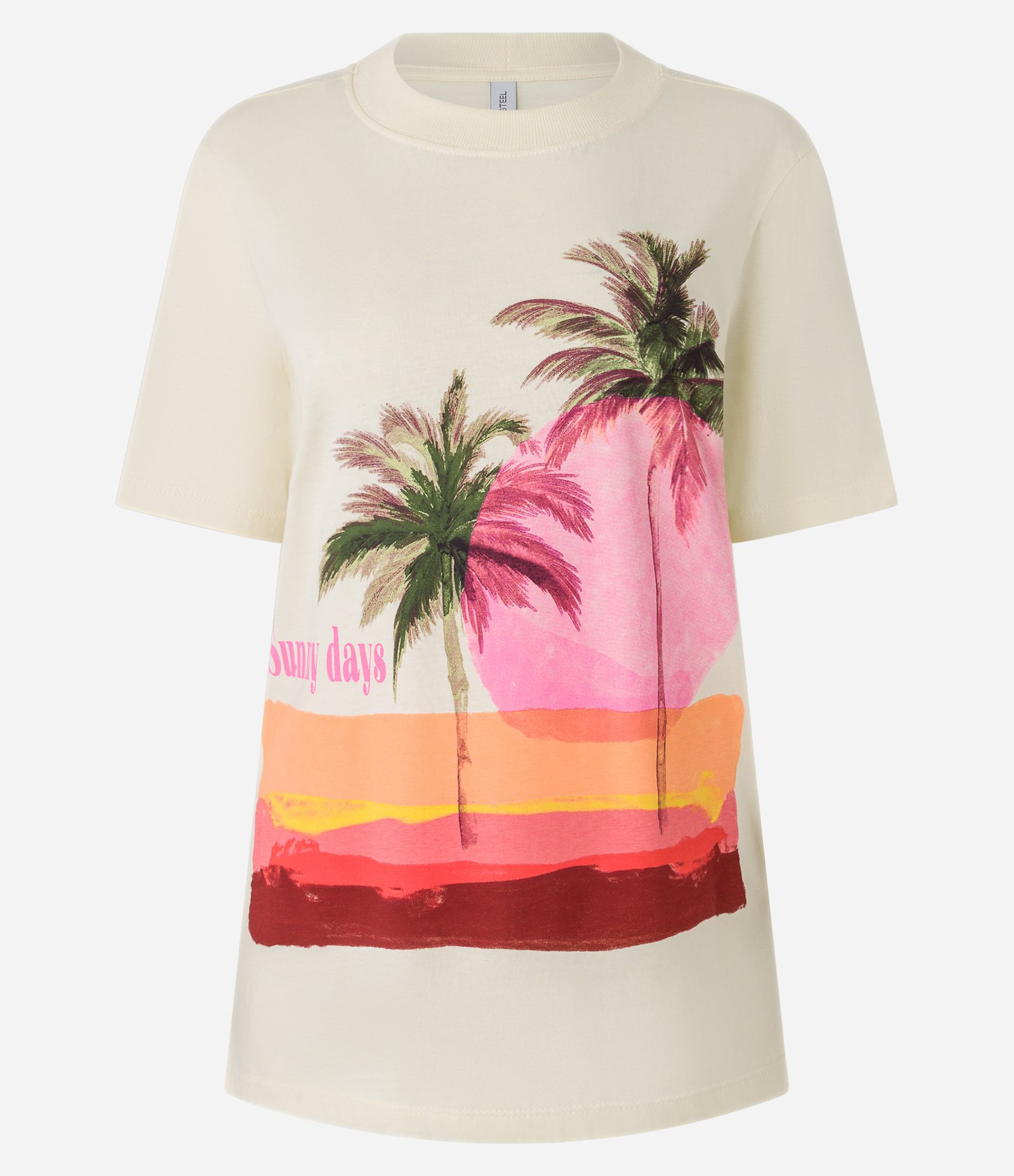 Camiseta Alongada em Algodão com Estampa Tropical Sunny Days Bege 4
