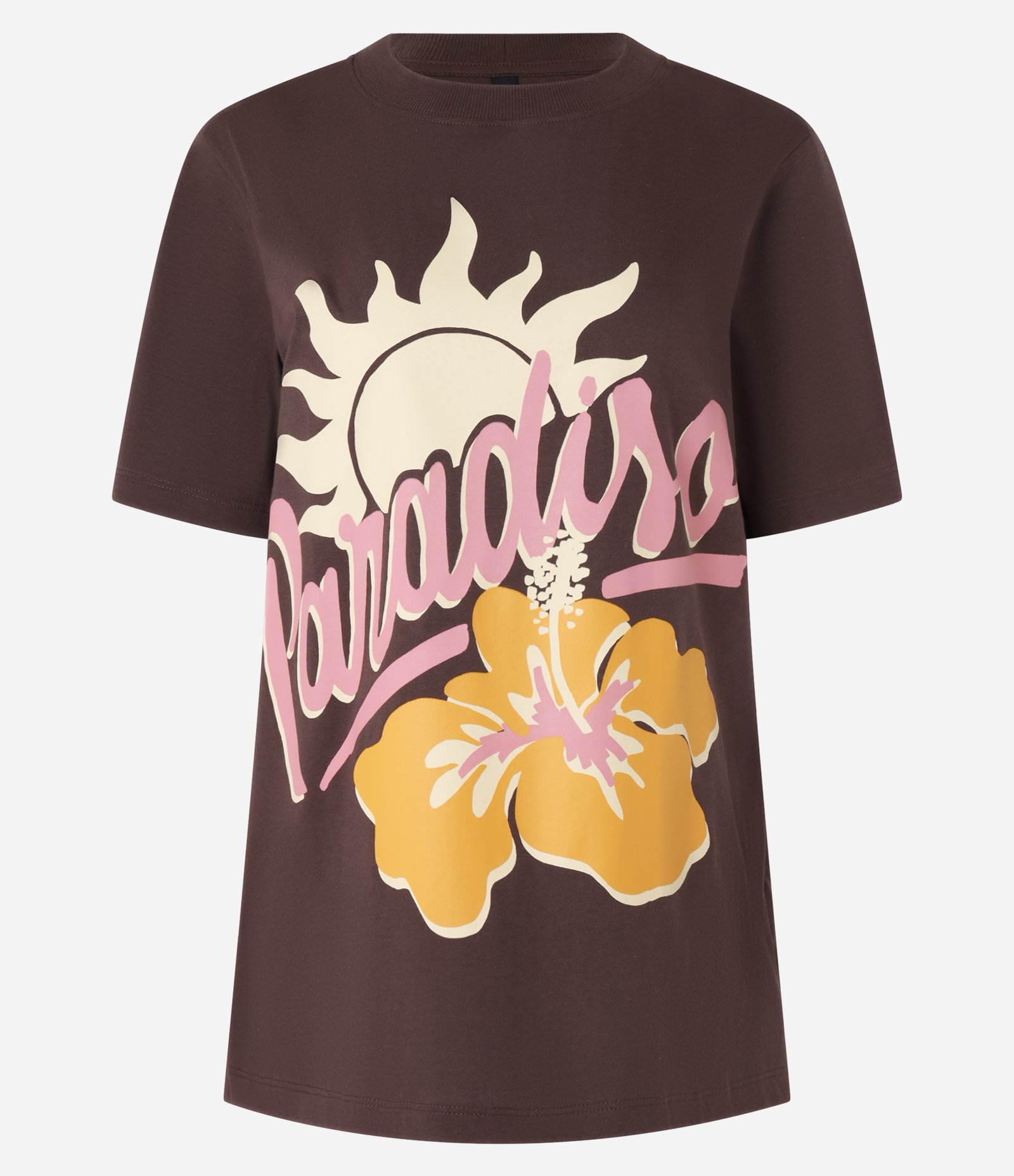 Camiseta Alongada em Algodão com Estampa Paradiso Marrom 4