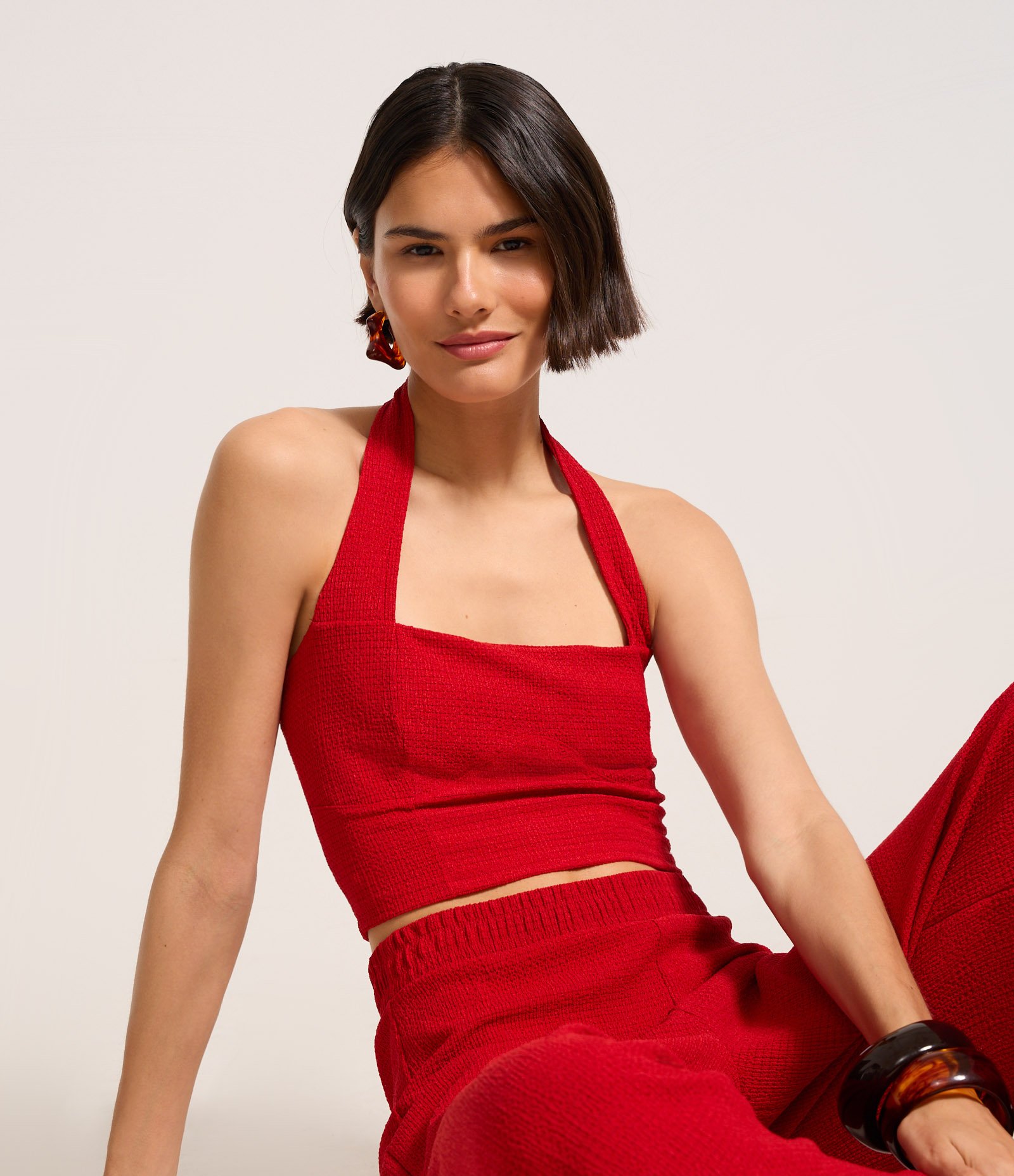 Blusa Frente Única Corsetada Texturizada Vermelho 1