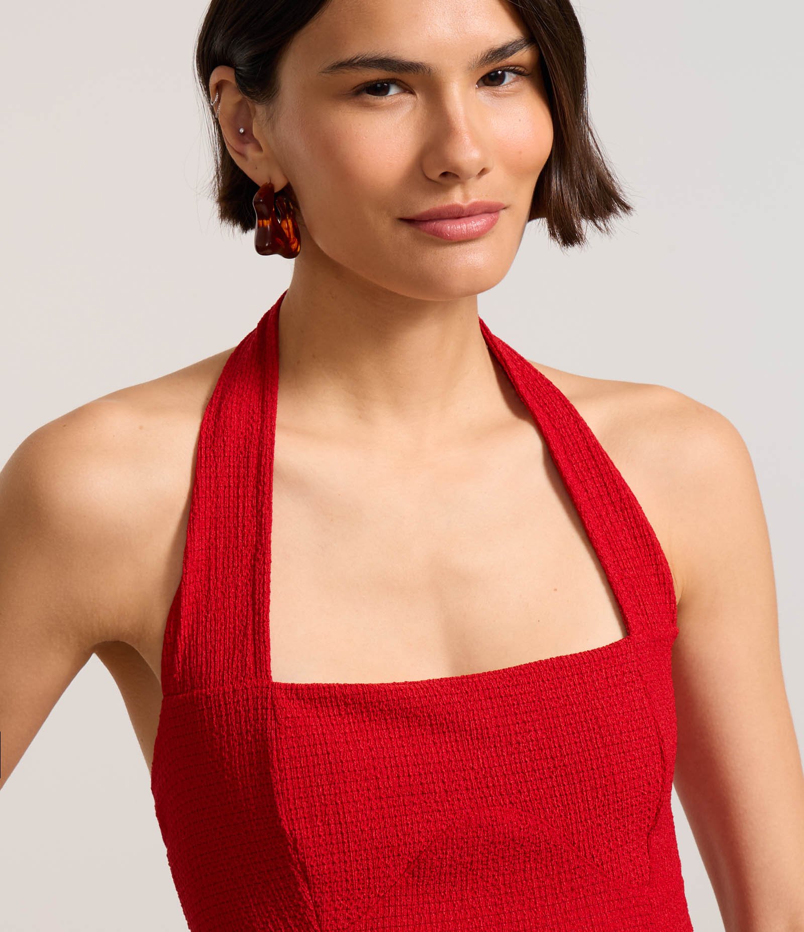 Blusa Frente Única Corsetada Texturizada Vermelho 4