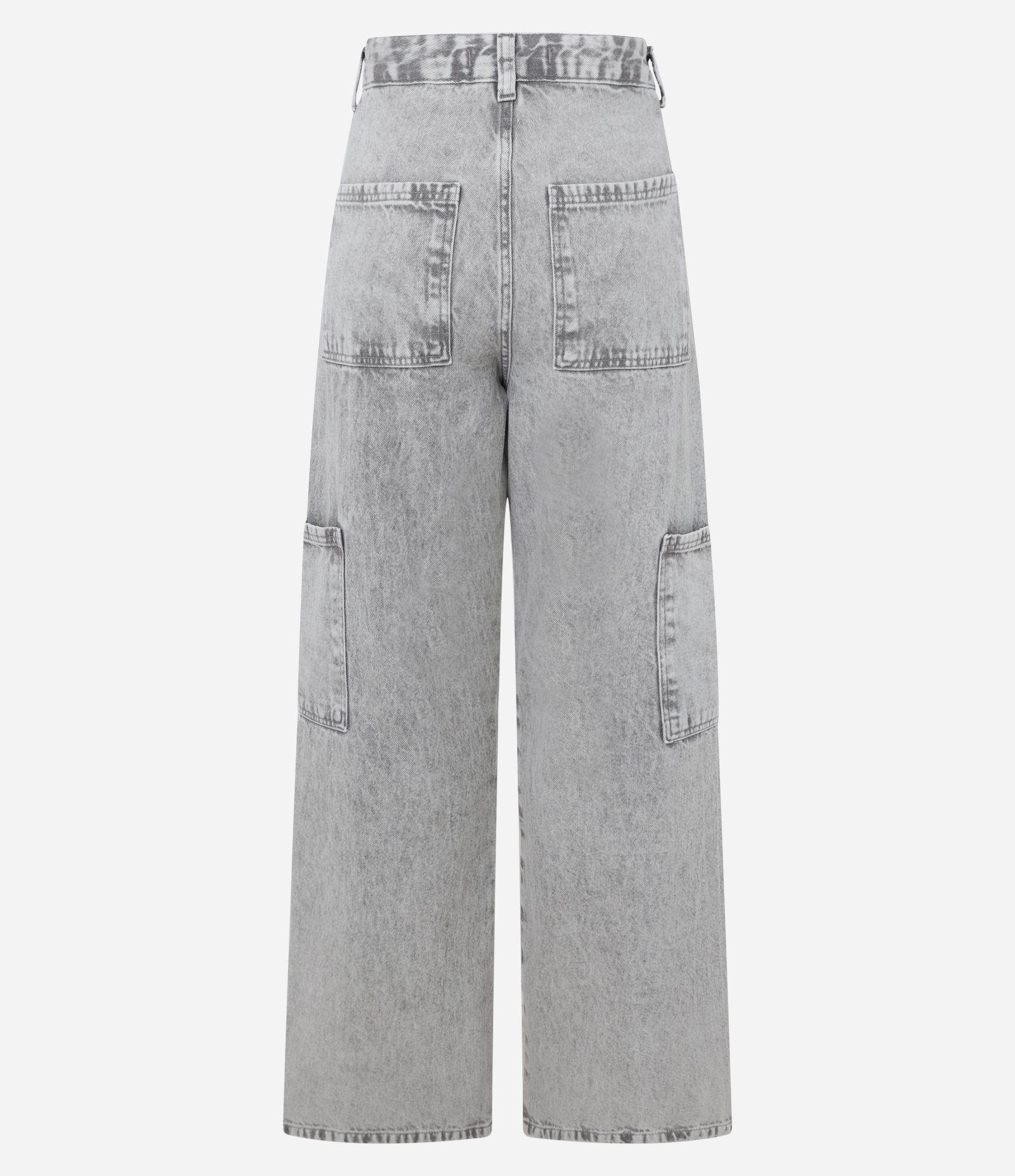 Calça Wide Leg em Jeans com Recorte Transversal e Bolso Cargo Cinza Claro 9