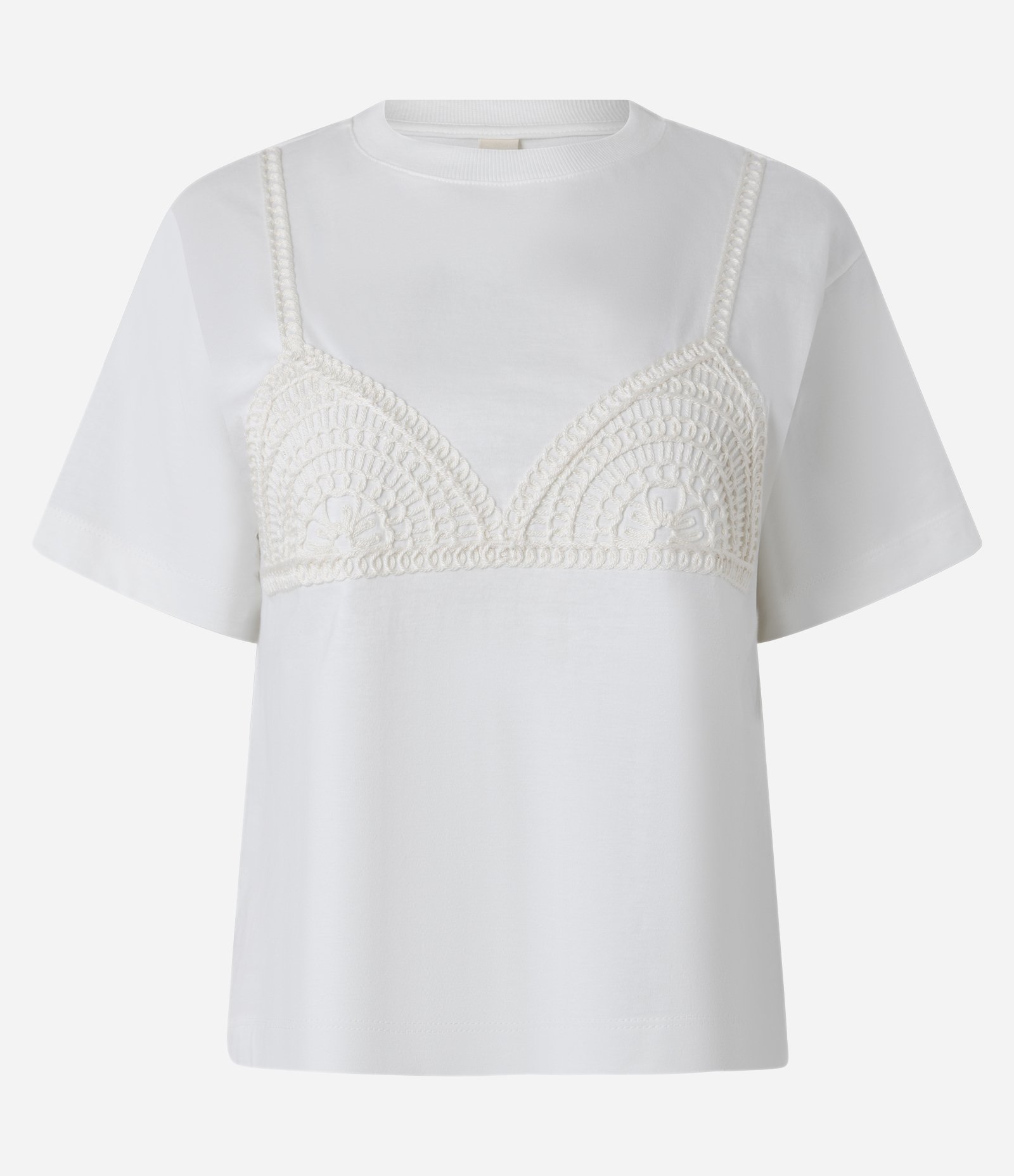 Blusa Slim em Algodão com Bordado Sutiã de Efeito Crochê Branco 5