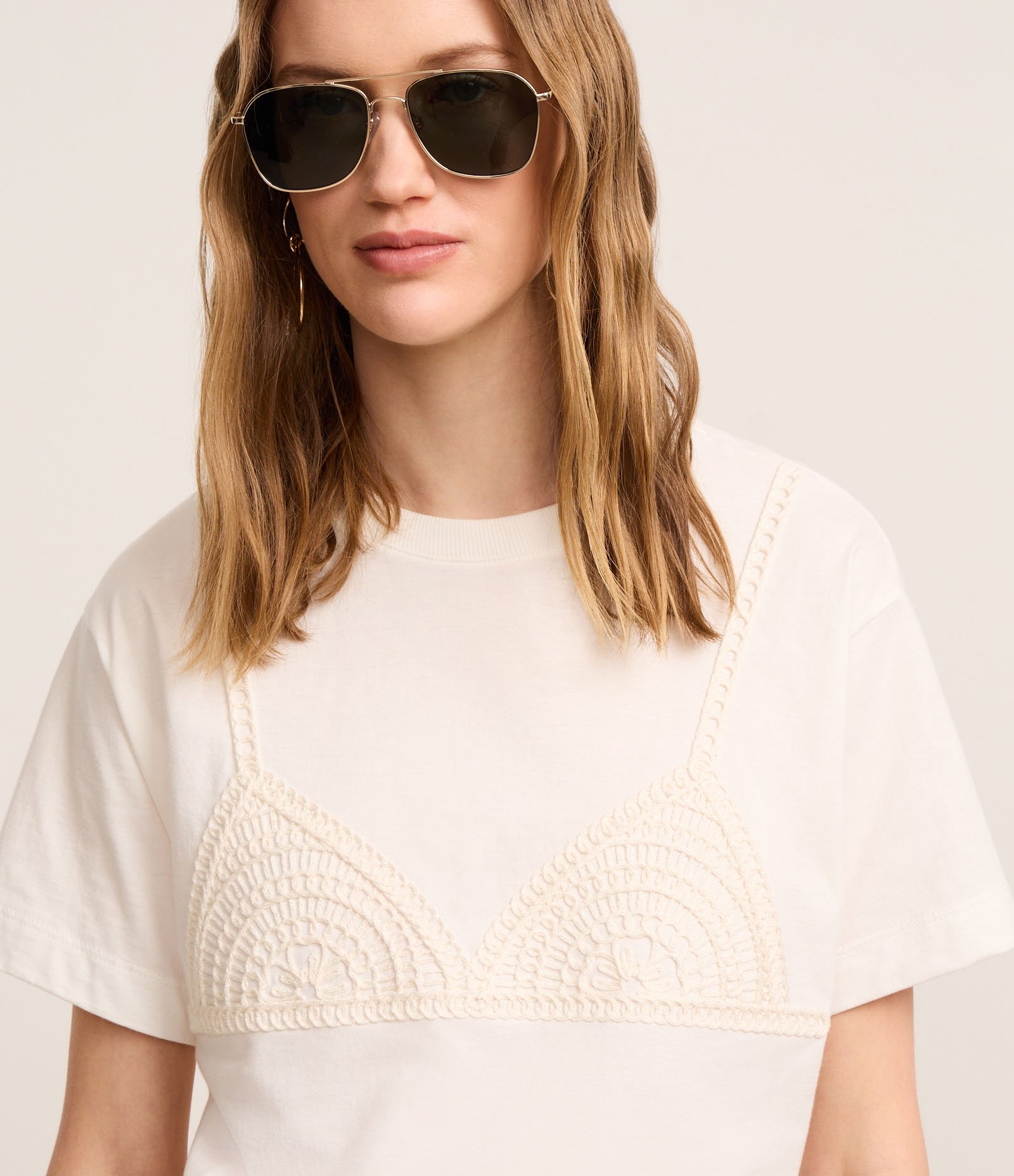 Blusa Slim em Algodão com Bordado Sutiã de Efeito Crochê Branco 3