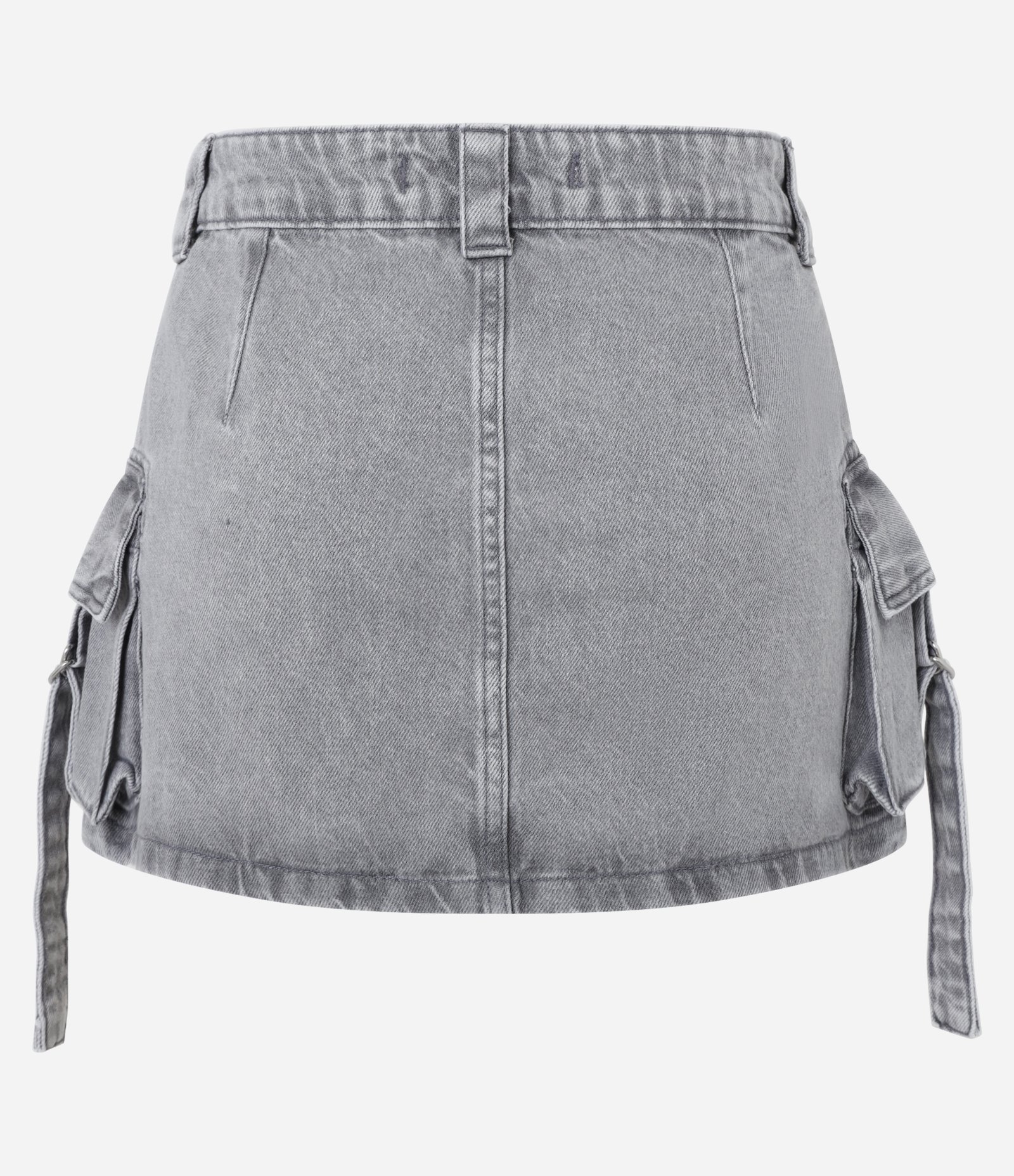Mini Saia em Jeans Marmorizado com Bolso Cargo Afivelado Cinza 7