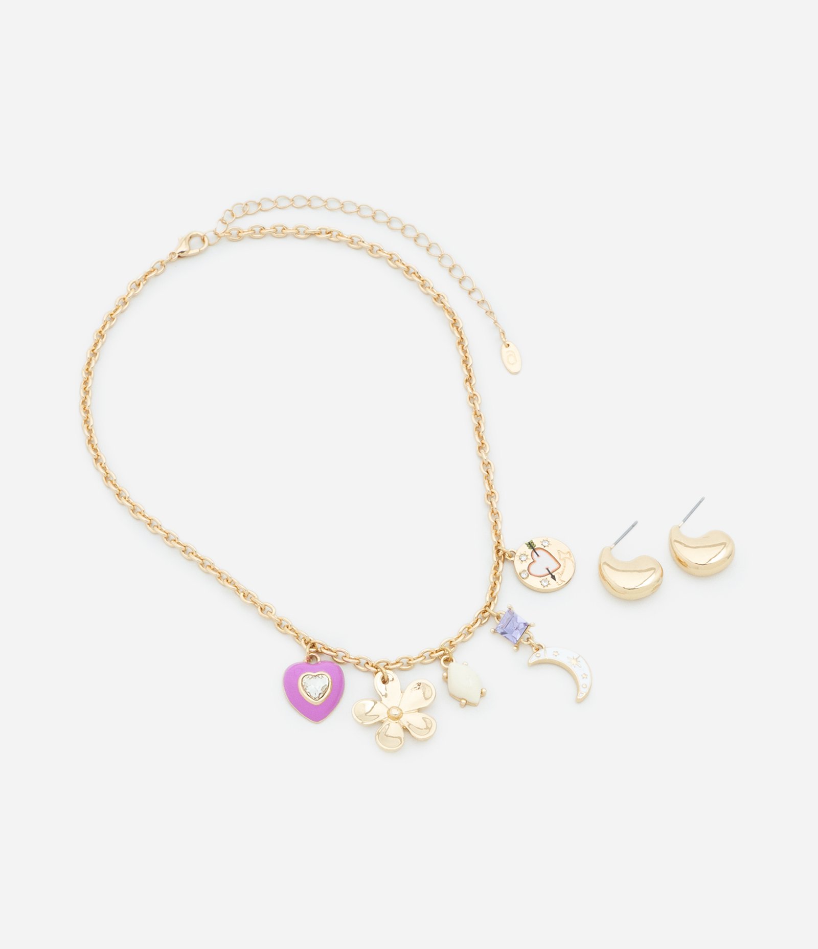 Conjunto de Colar com Pingentes Variados e Brinco Argola Bold Dourado 2