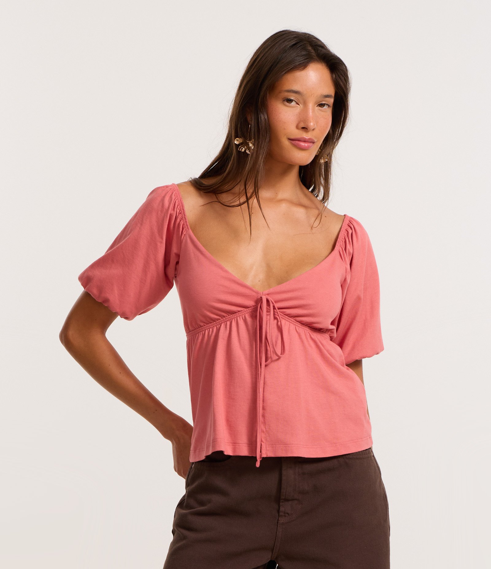 Blusa em Algodão com Mangas Bufantes e Amarração Frontal 3