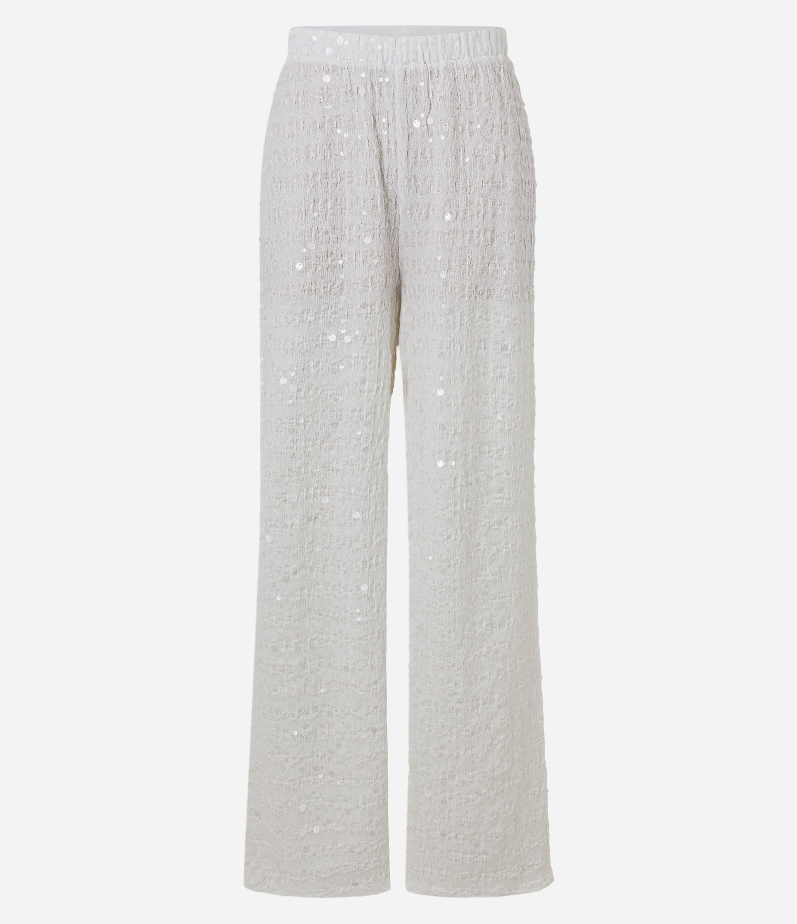 Calça Wide Leg em Paetê com Cintura Elástica Branco 6