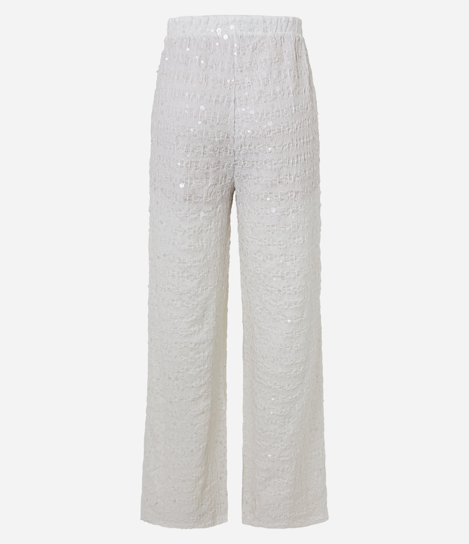 Calça Wide Leg em Paetê com Cintura Elástica Branco 8