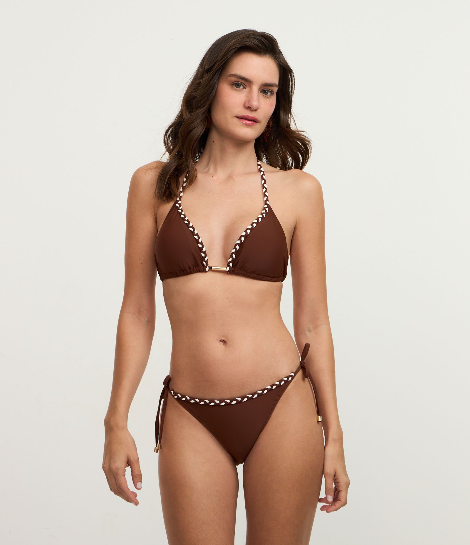 Biquíni Calcinha Lacinho em Microfibra com Trançado Bicolor Marrom 1