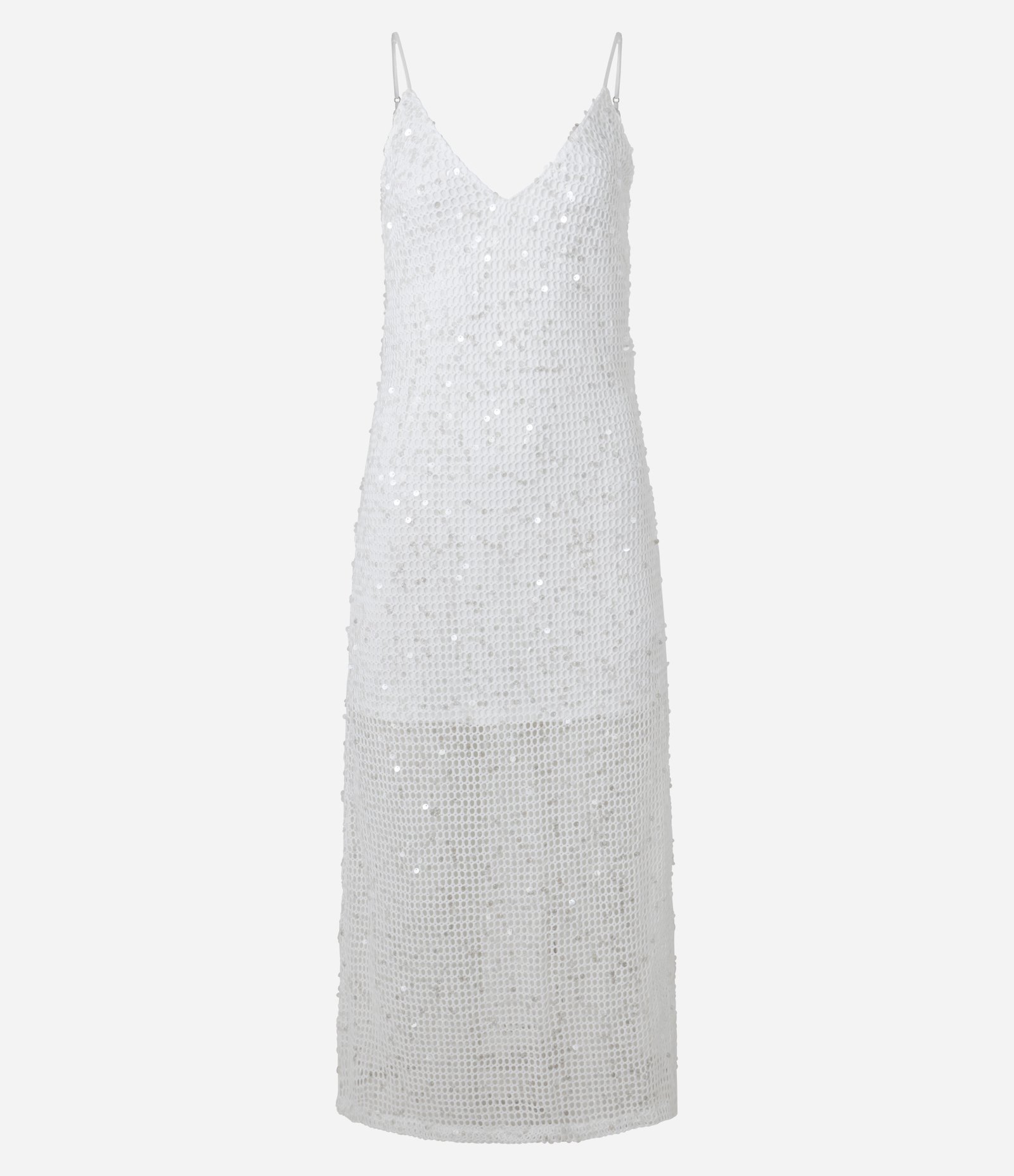 Vestido Long Midi com Paetê Salpicado e Forro Curto Branco 6