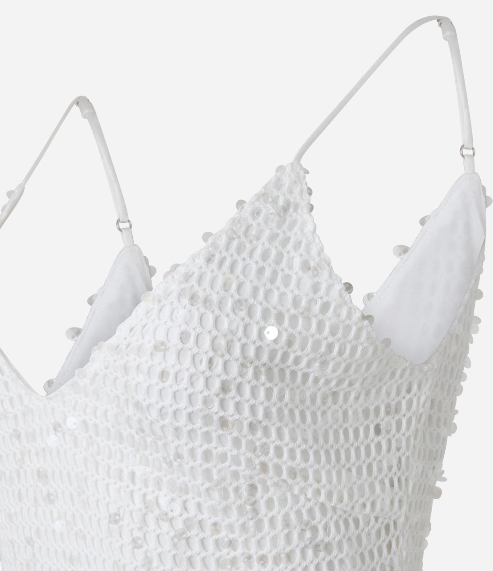 Vestido Long Midi com Paetê Salpicado e Forro Curto Branco 7